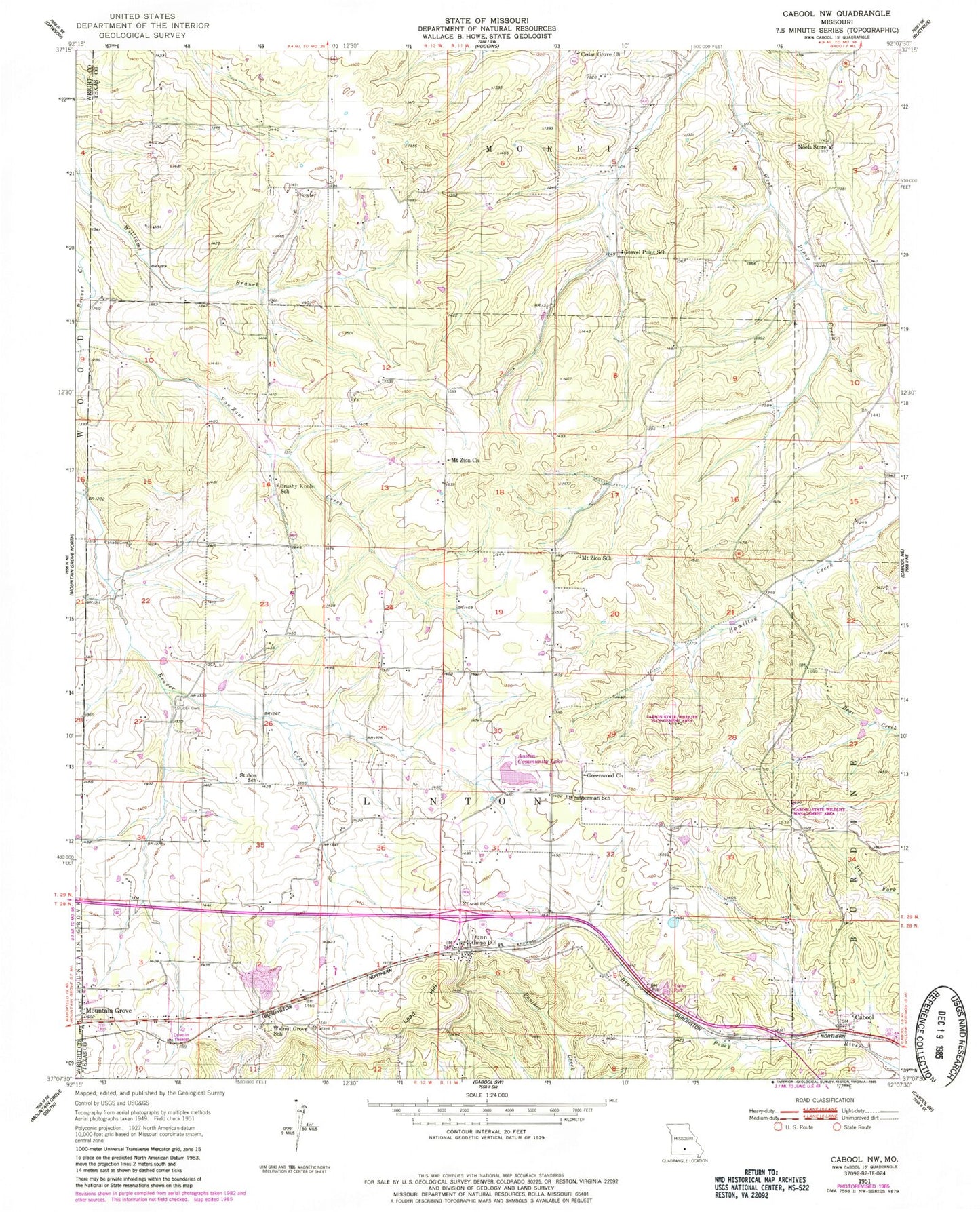 Classic USGS Cabool NW Missouri 7.5'x7.5' Topo Map Image