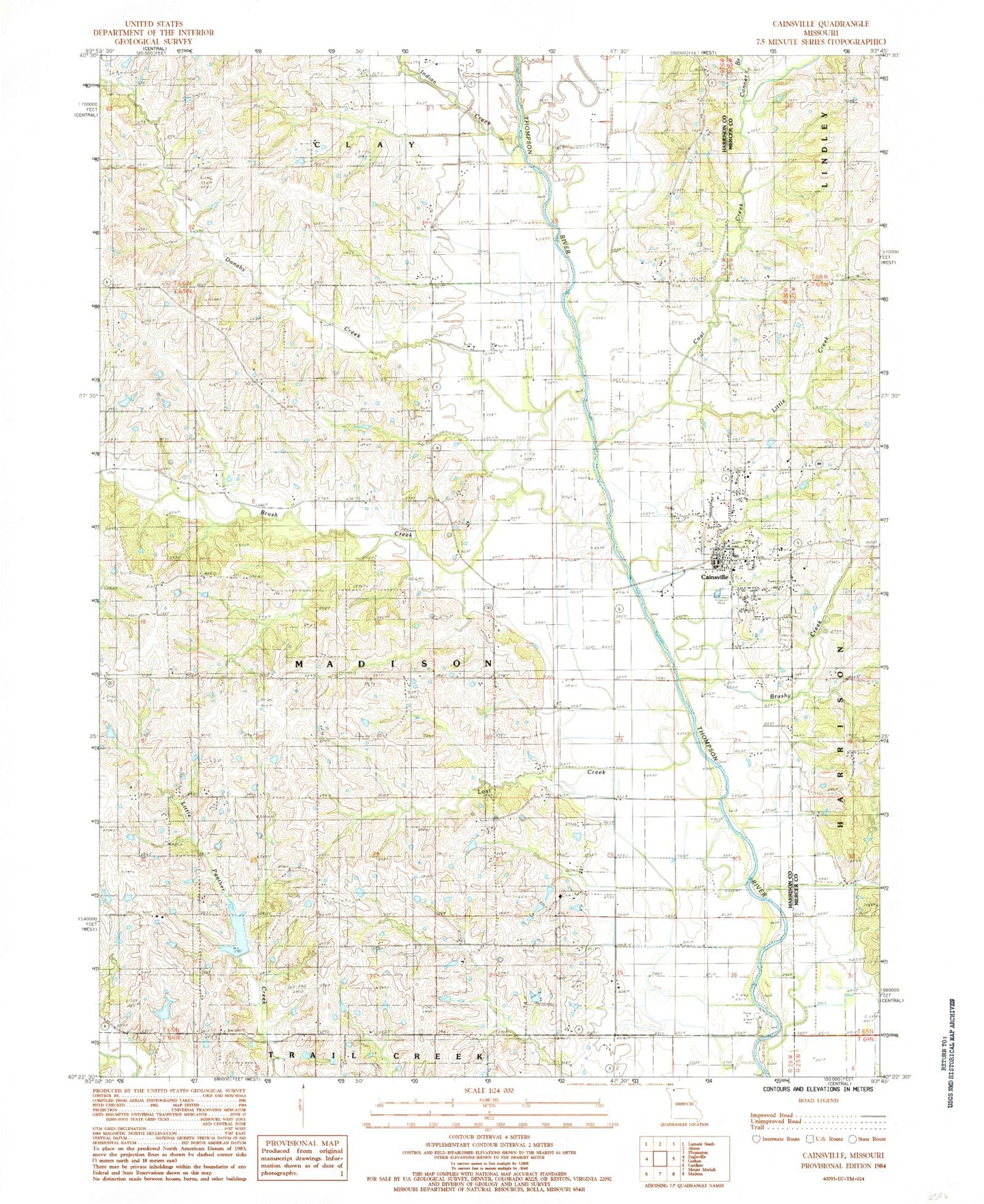 Classic USGS Cainsville Missouri 7.5'x7.5' Topo Map Image