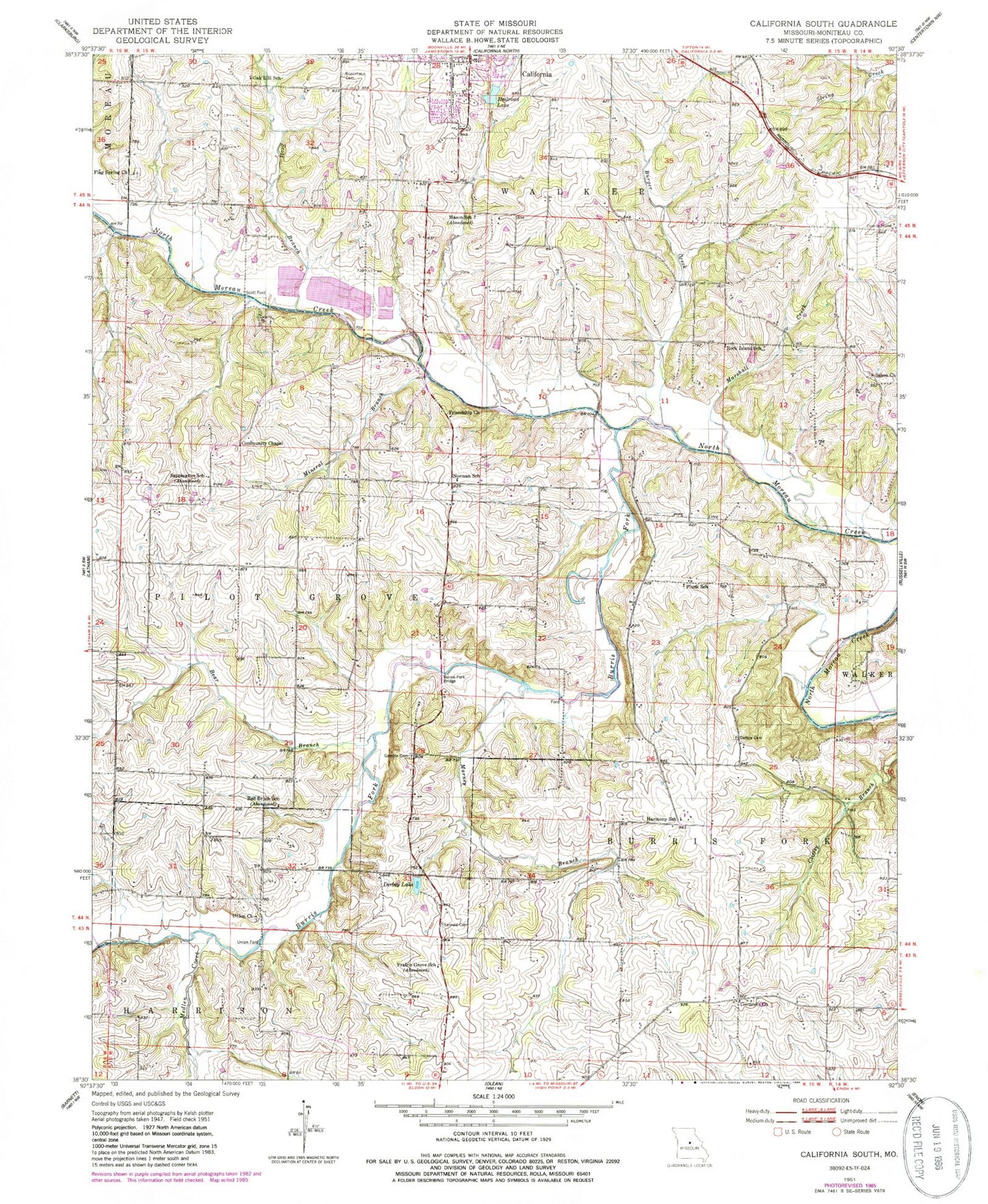 Classic USGS California South Missouri 7.5'x7.5' Topo Map Image