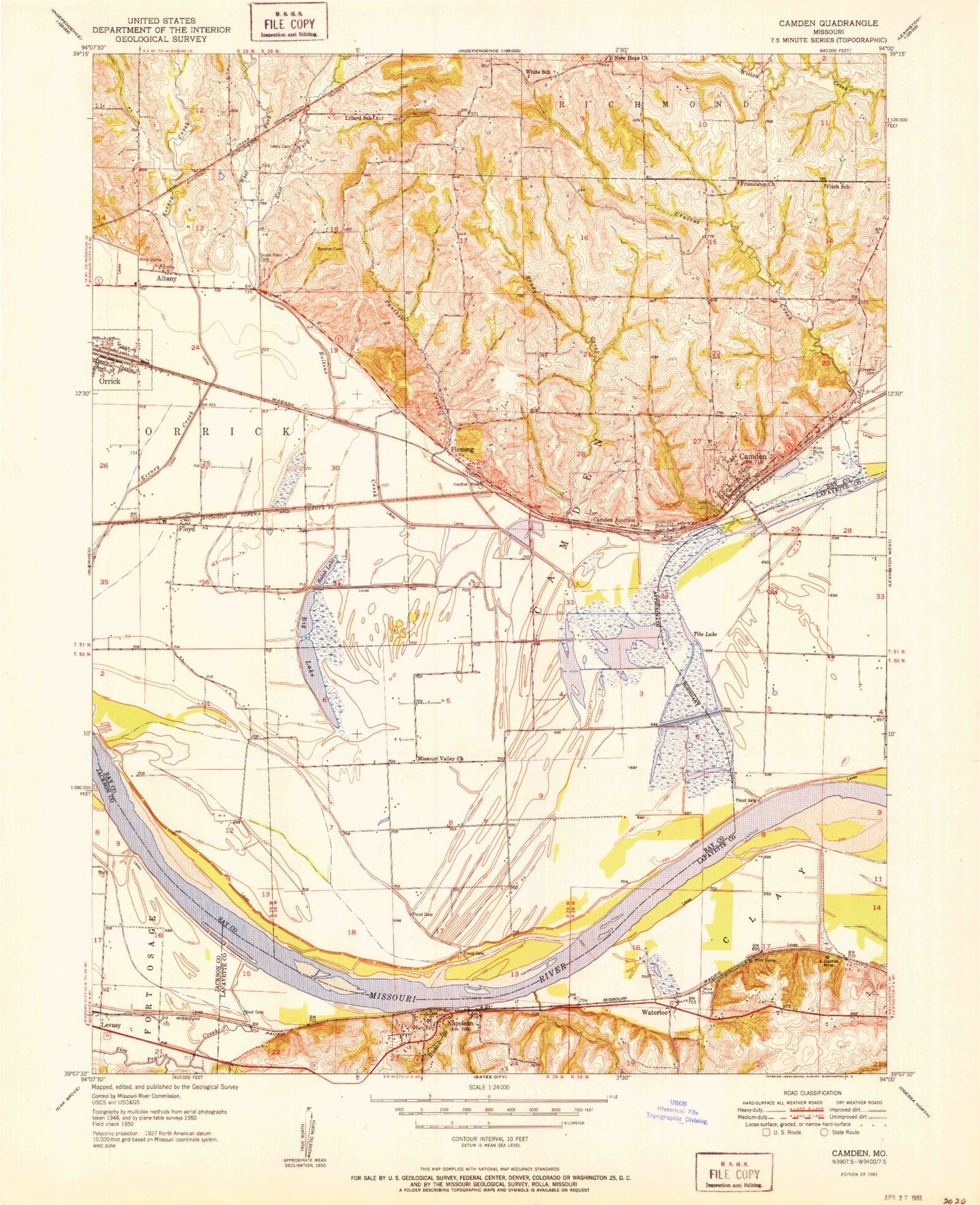 Classic USGS Camden Missouri 7.5'x7.5' Topo Map Image