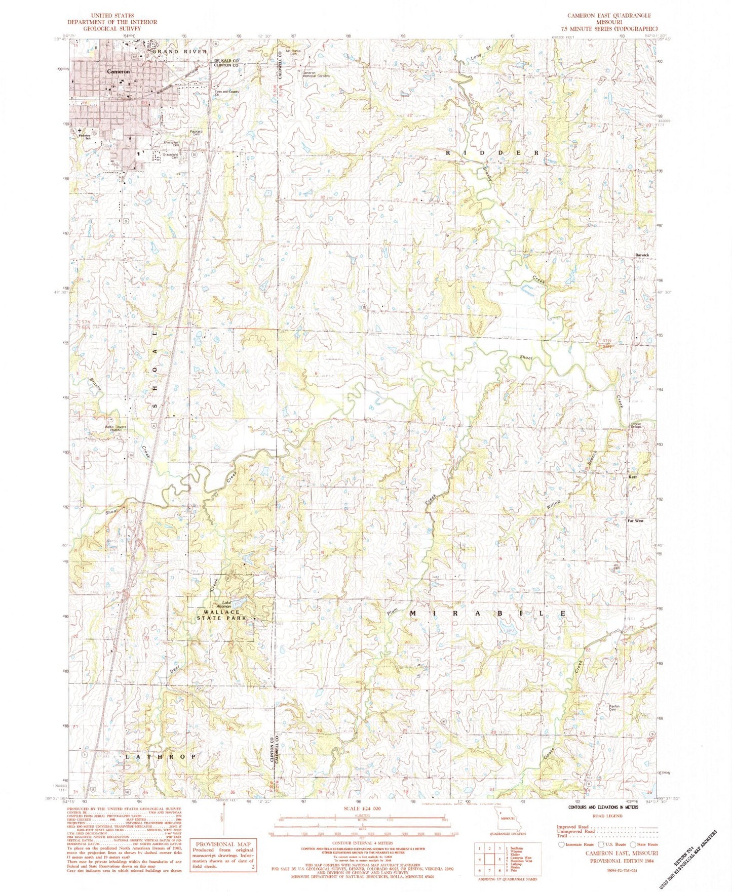 Classic USGS Cameron East Missouri 7.5'x7.5' Topo Map Image