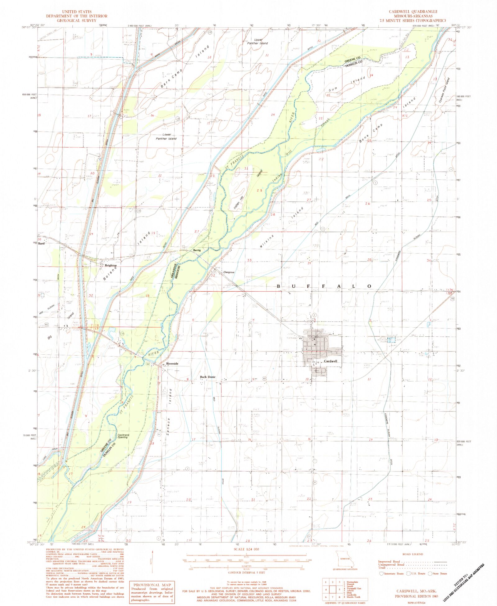 Classic USGS Cardwell Missouri 7.5'x7.5' Topo Map MyTopo Map Store