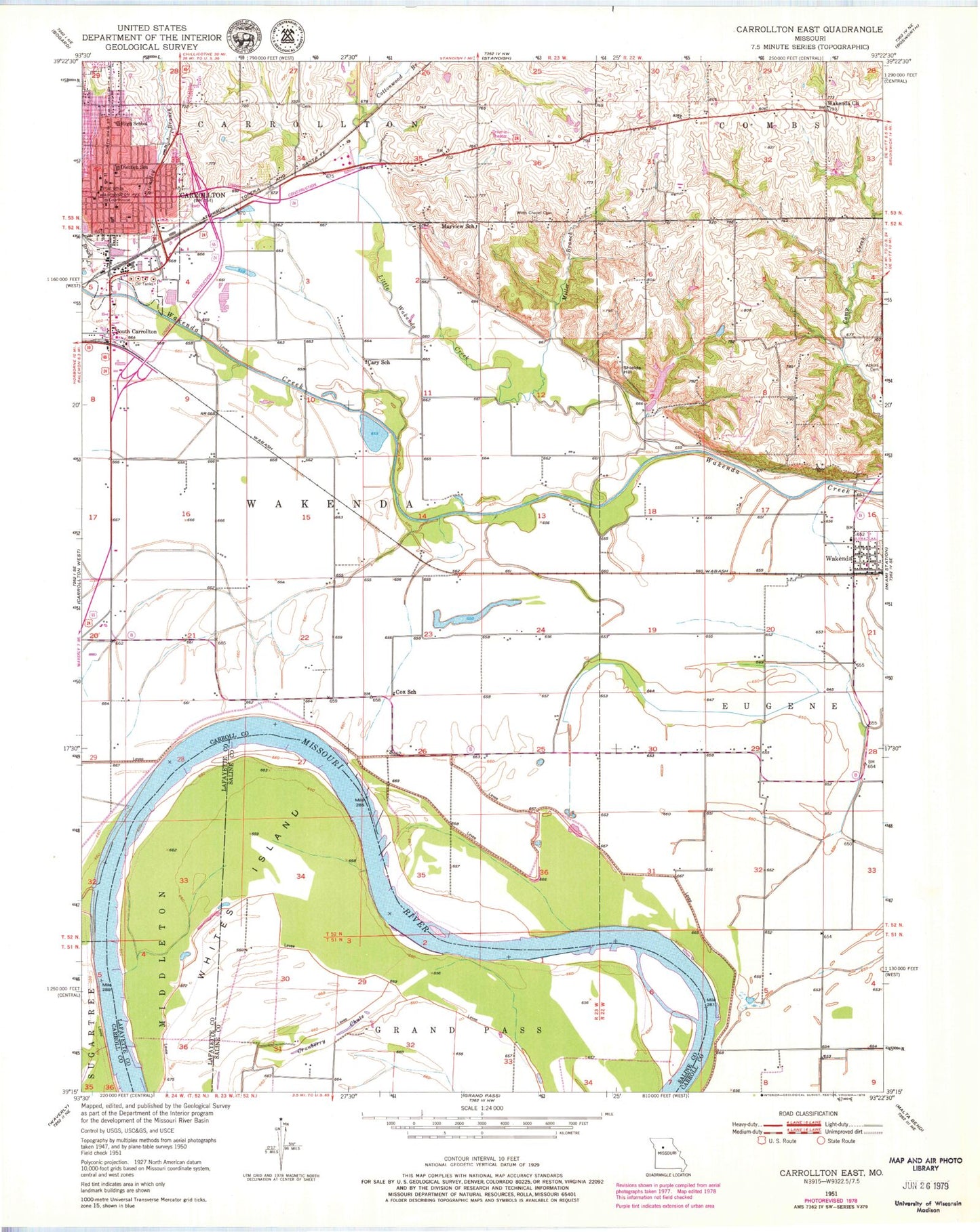 Classic USGS Carrollton East Missouri 7.5'x7.5' Topo Map Image