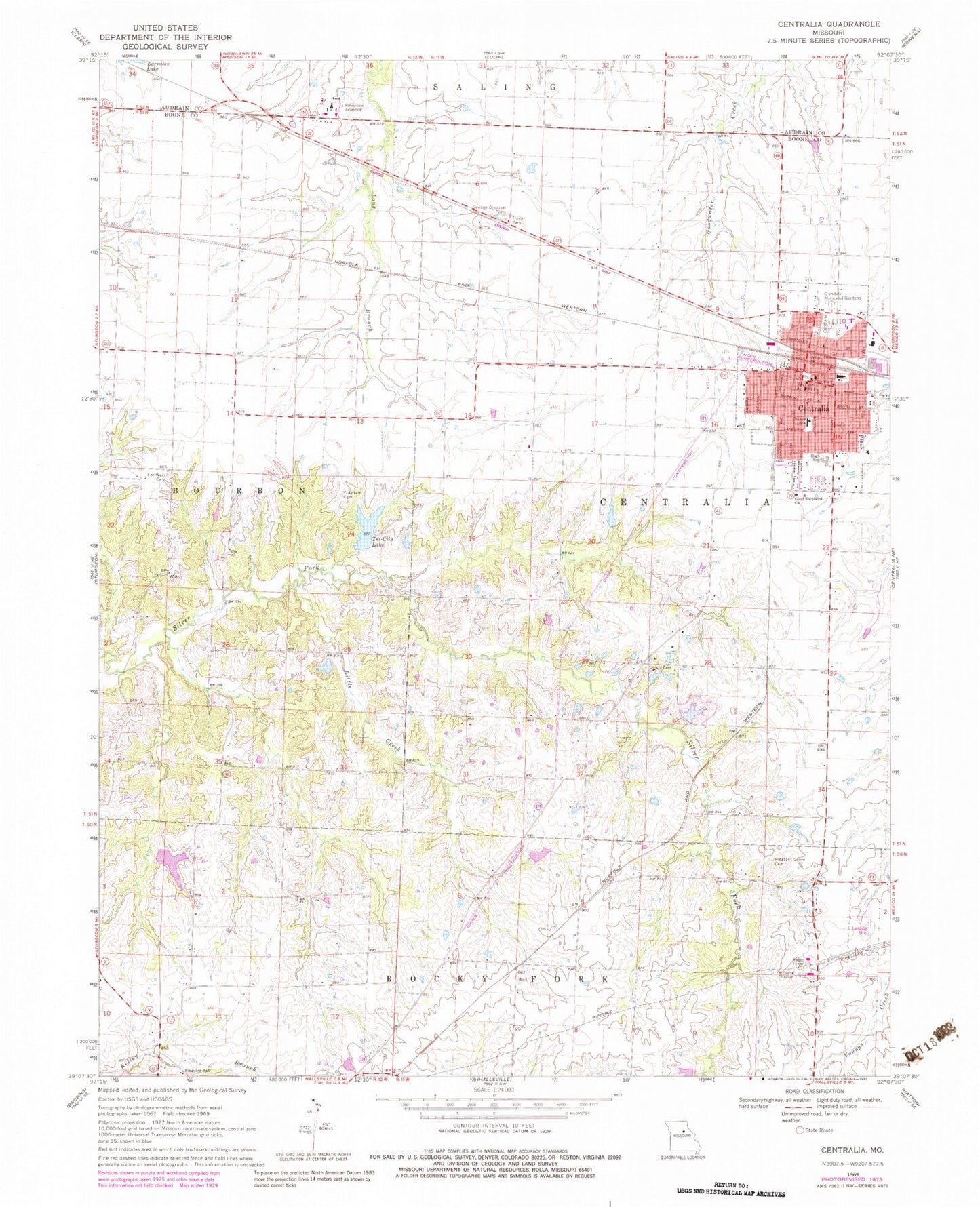 Classic USGS Centralia Missouri 7.5'x7.5' Topo Map Image