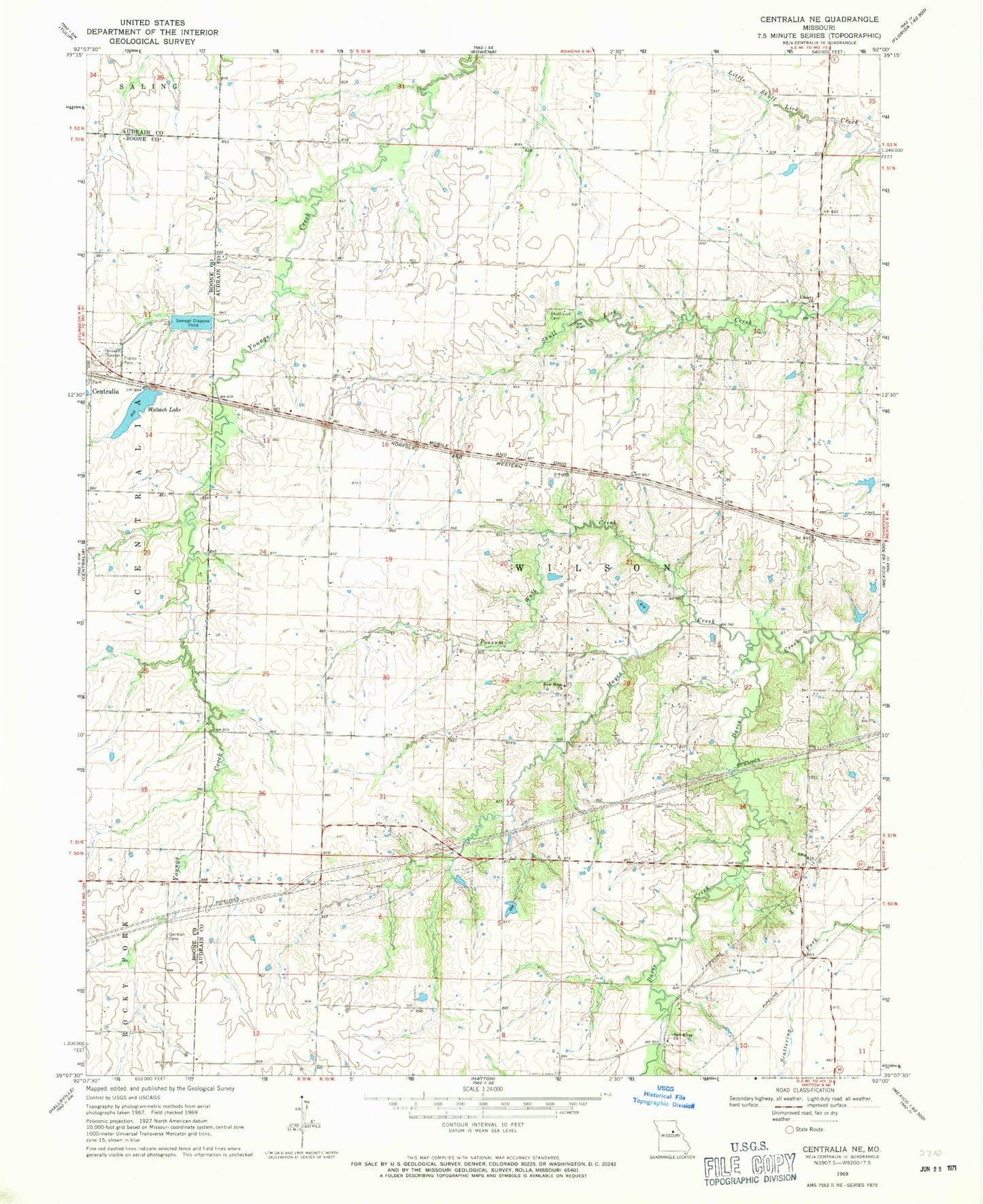 Classic USGS Centralia NE Missouri 7.5'x7.5' Topo Map Image