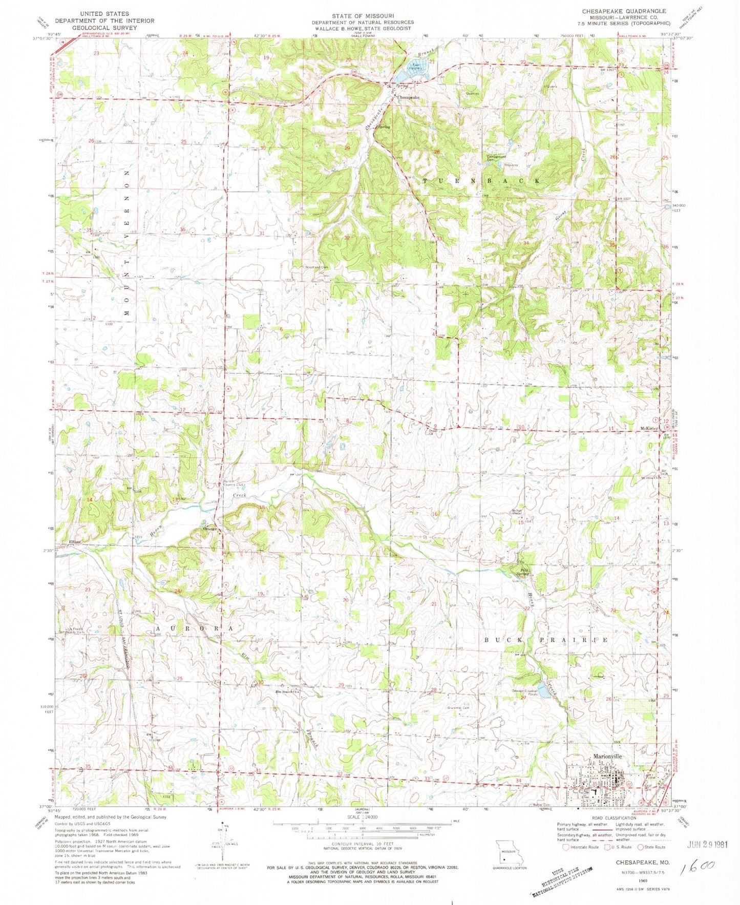 Classic USGS Chesapeake Missouri 7.5'x7.5' Topo Map Image