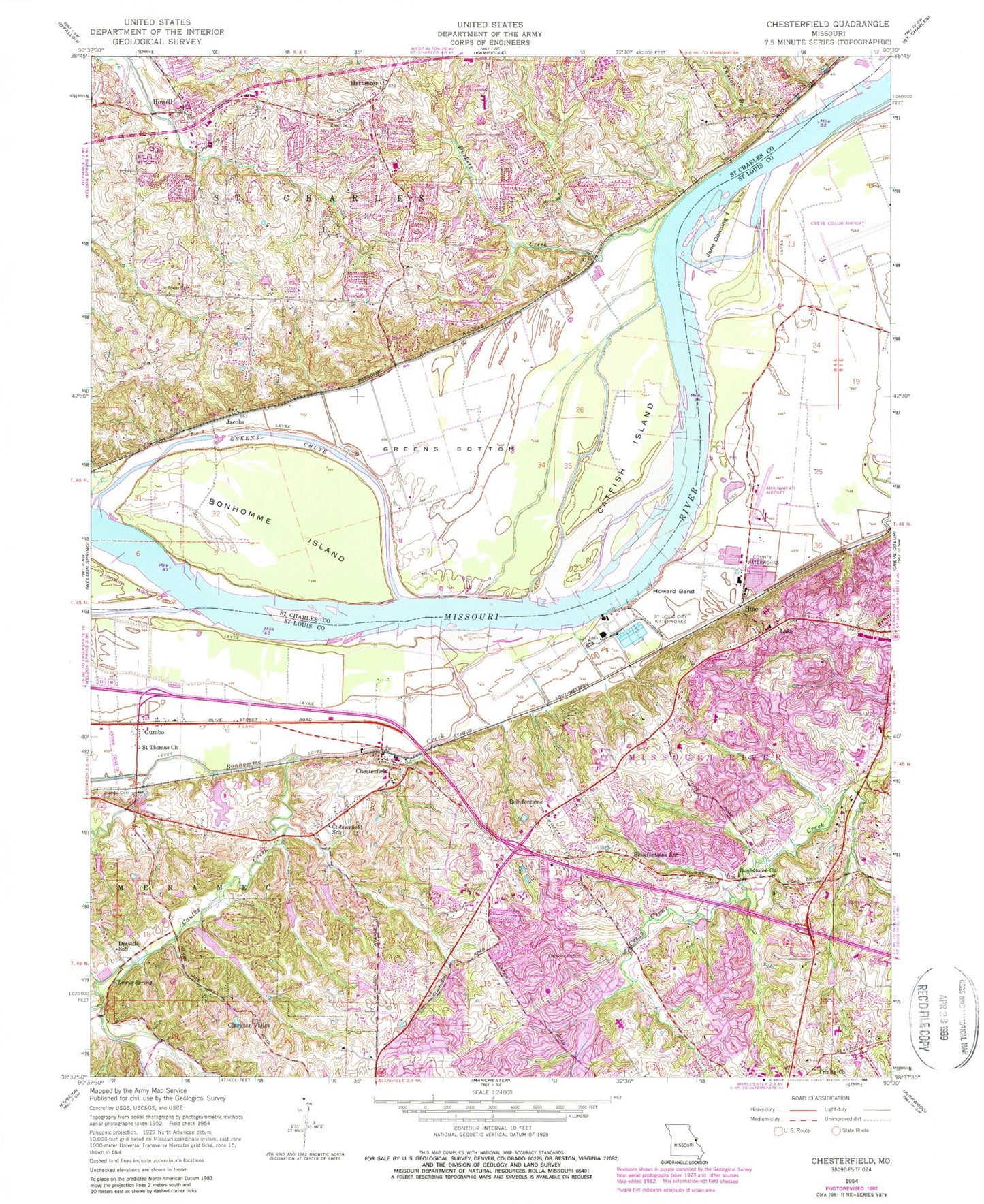 Classic USGS Chesterfield Missouri 7.5'x7.5' Topo Map Image