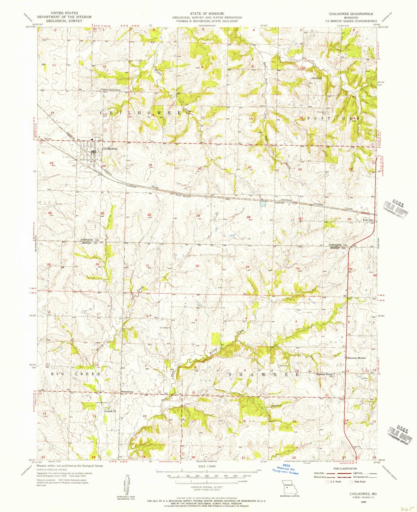 Classic USGS Chilhowee Missouri 7.5'x7.5' Topo Map Image