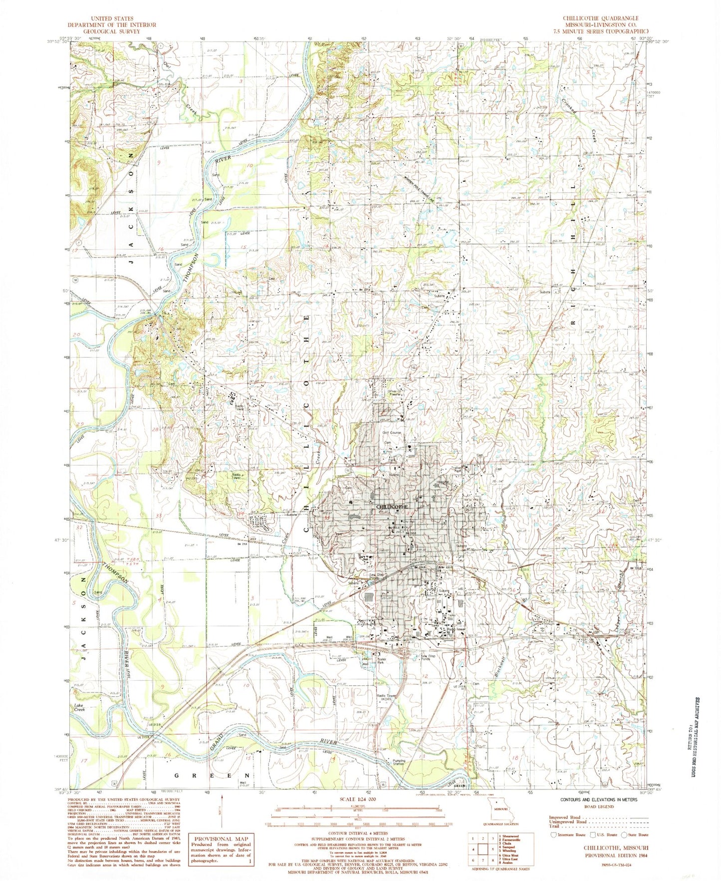 Classic USGS Chillicothe Missouri 7.5'x7.5' Topo Map Image