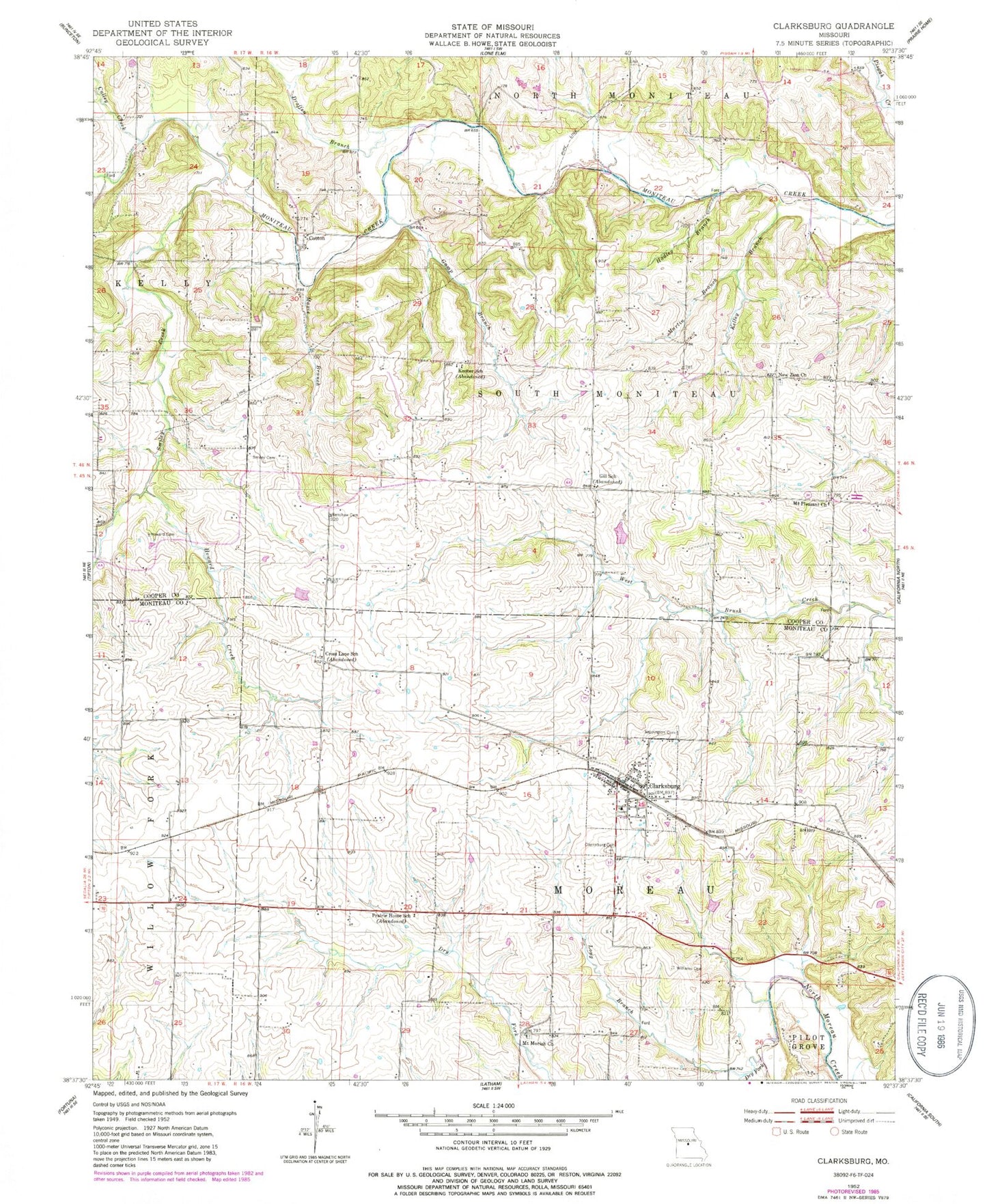 Classic USGS Clarksburg Missouri 7.5'x7.5' Topo Map Image