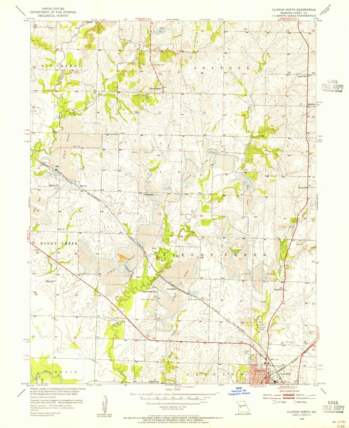 Classic USGS Clinton North Missouri 7.5'x7.5' Topo Map Image