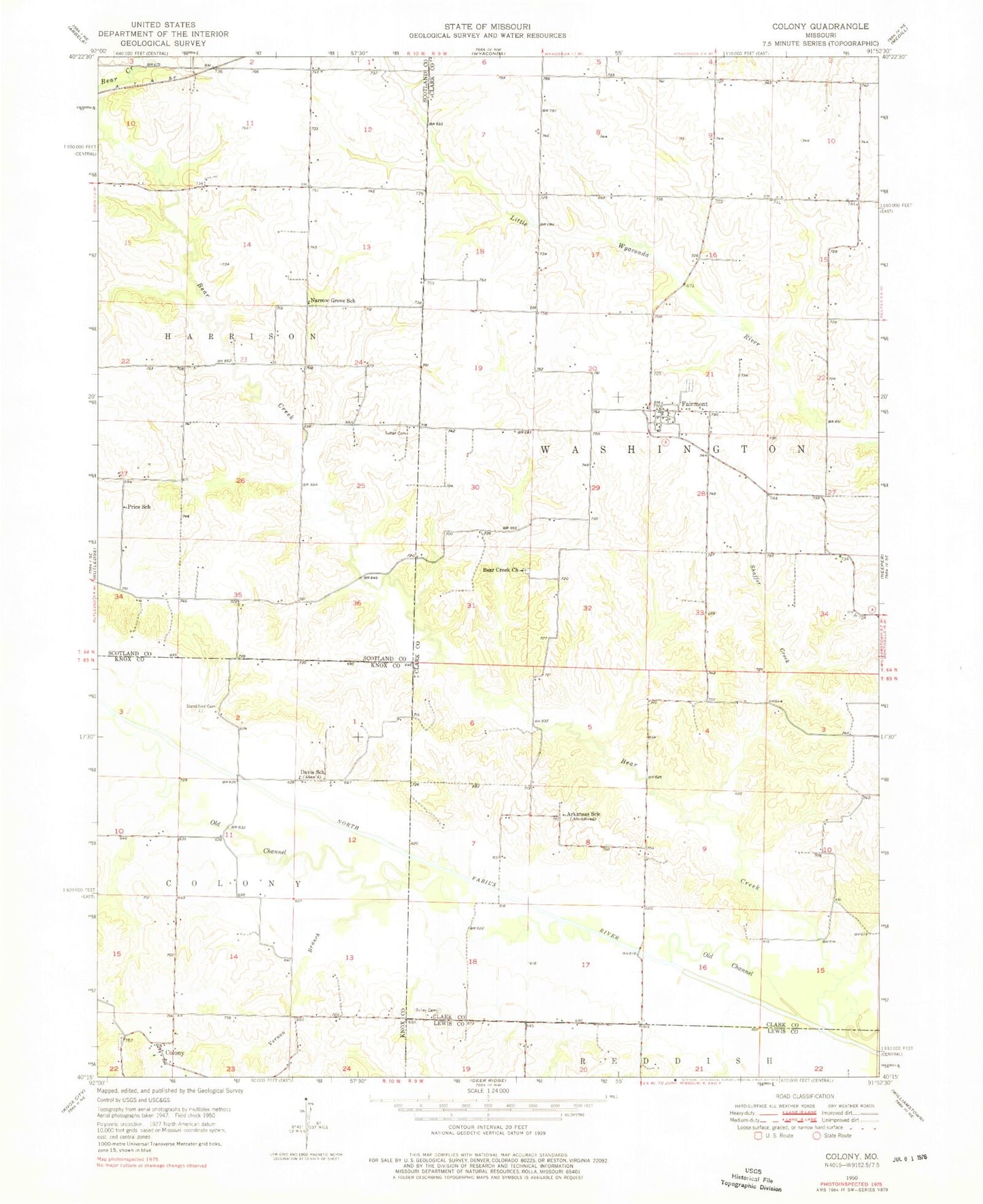 Classic USGS Colony Missouri 7.5'x7.5' Topo Map Image