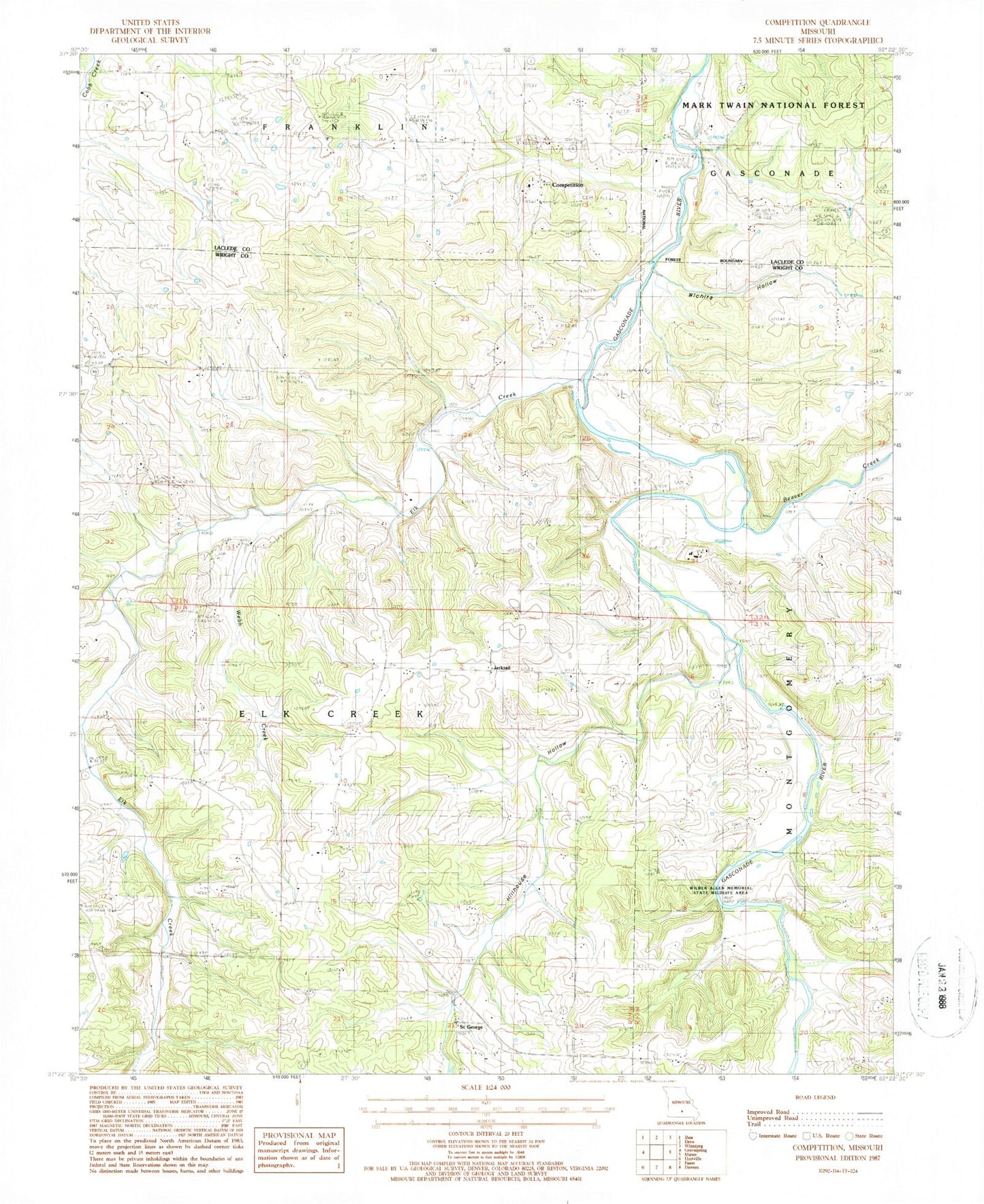 Classic USGS Competition Missouri 7.5'x7.5' Topo Map Image