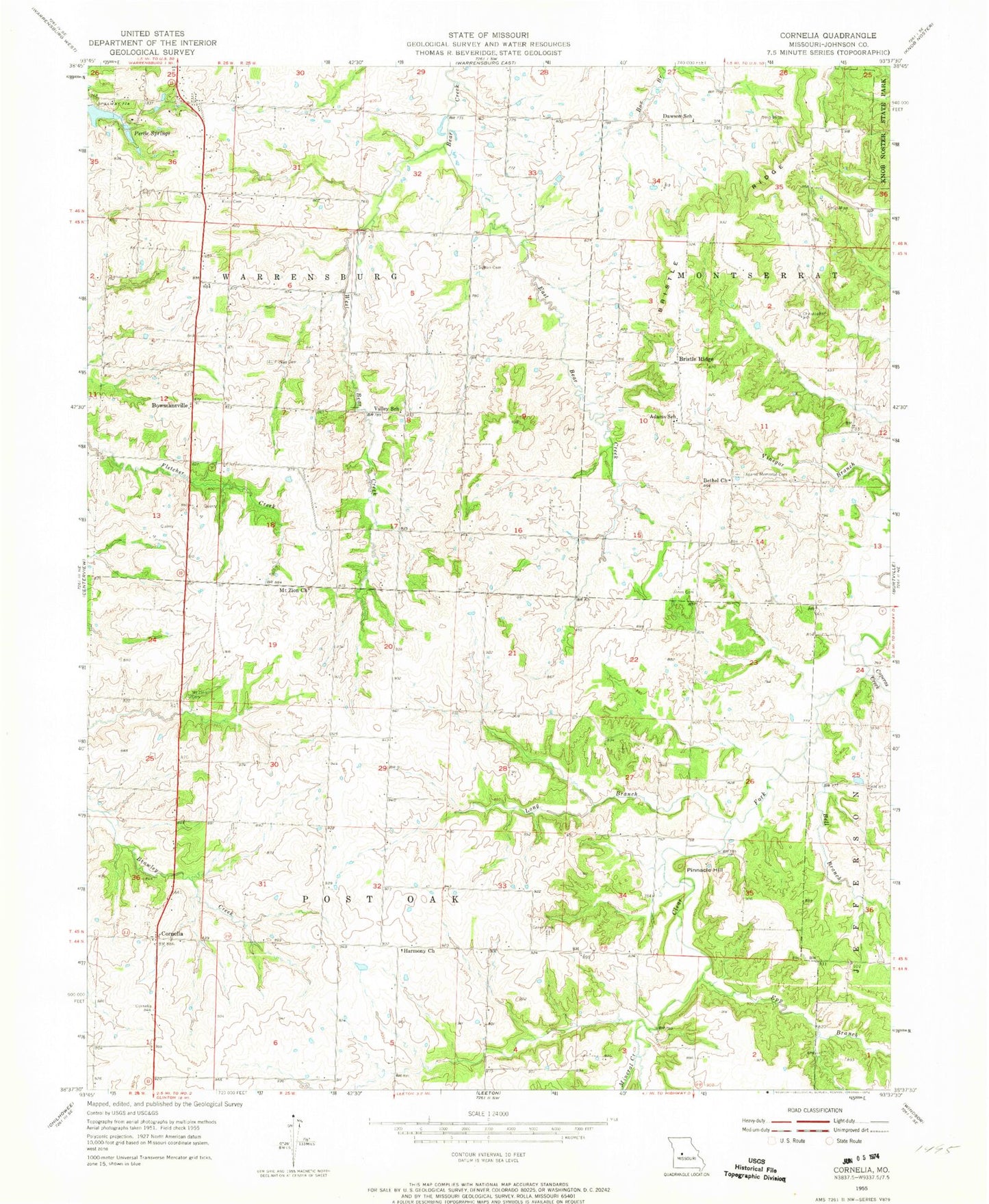Classic USGS Cornelia Missouri 7.5'x7.5' Topo Map Image