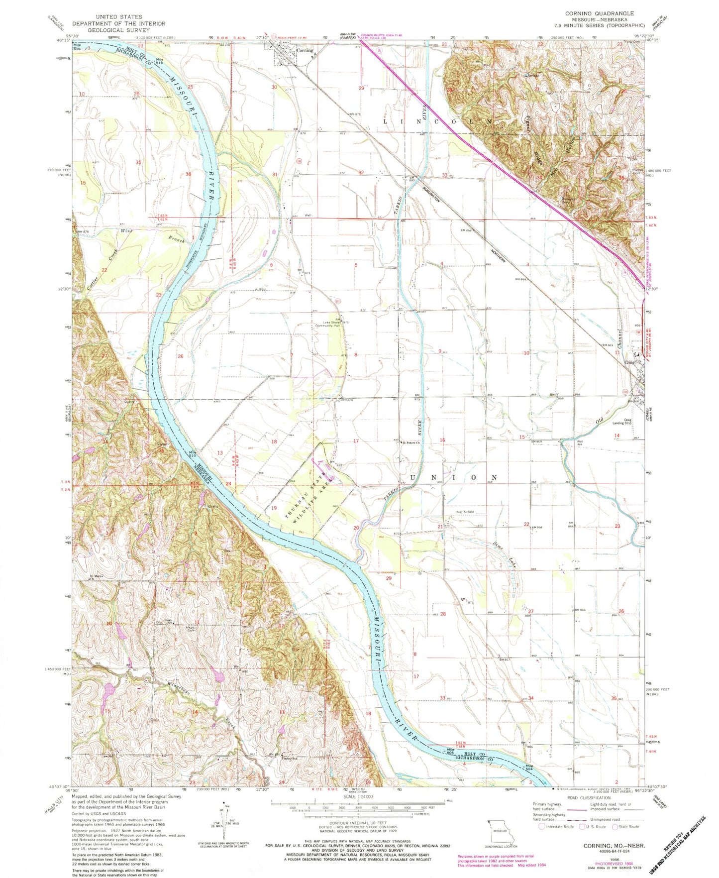 Classic USGS Corning Missouri 7.5'x7.5' Topo Map Image