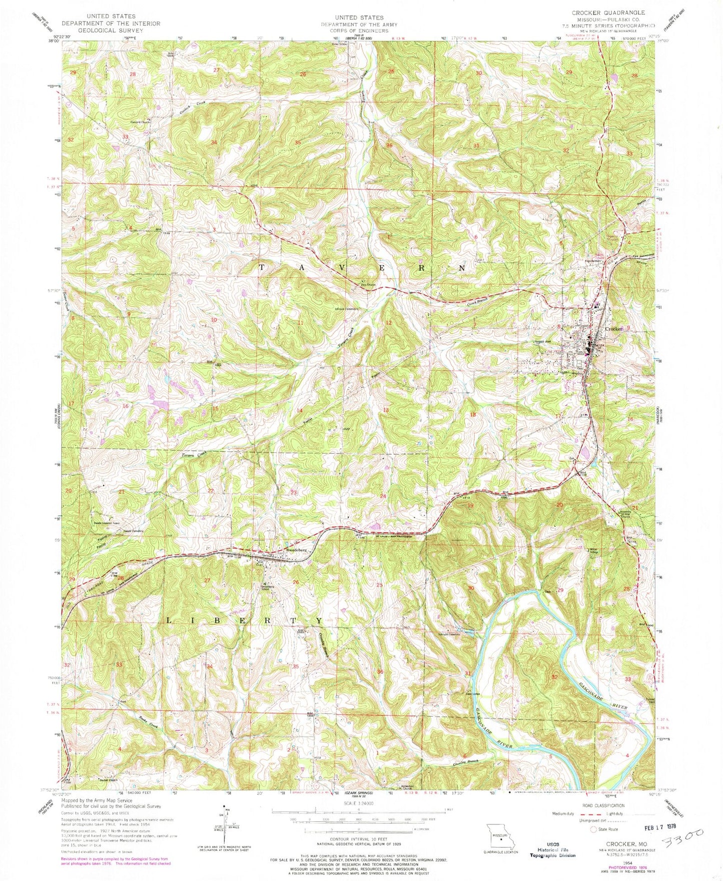 Classic USGS Crocker Missouri 7.5'x7.5' Topo Map Image