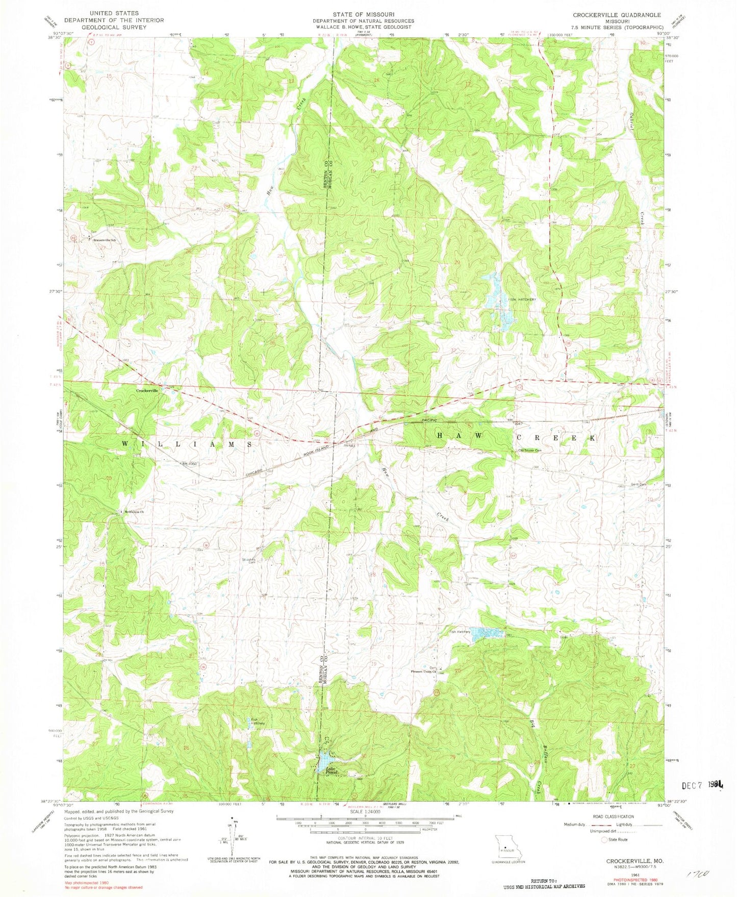 Classic USGS Crockerville Missouri 7.5'x7.5' Topo Map Image