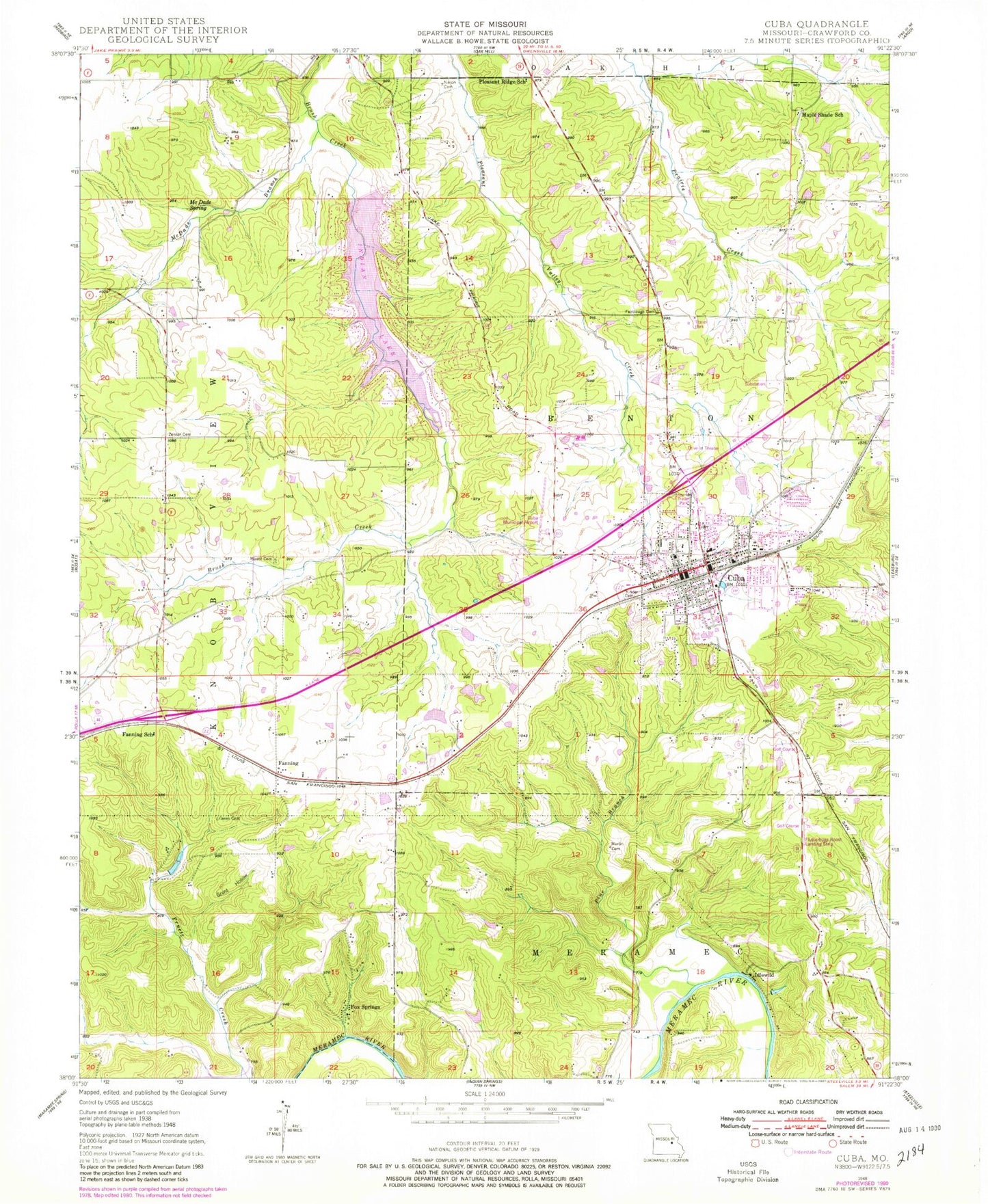 Classic USGS Cuba Missouri 7.5'x7.5' Topo Map Image