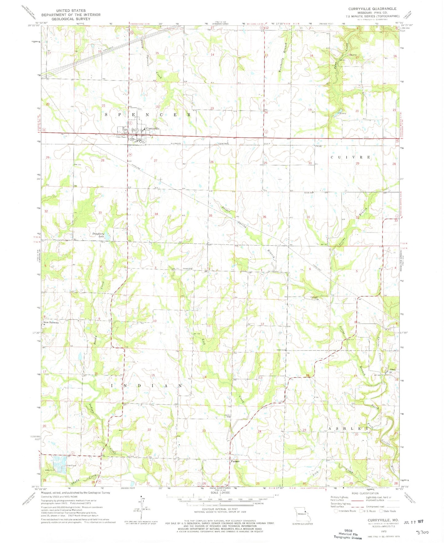 Classic USGS Curryville Missouri 7.5'x7.5' Topo Map Image