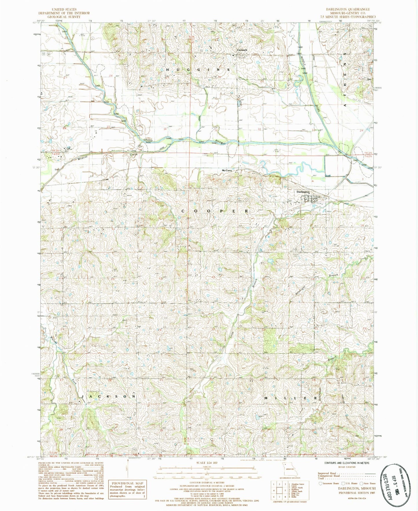 Classic USGS Darlington Missouri 7.5'x7.5' Topo Map Image
