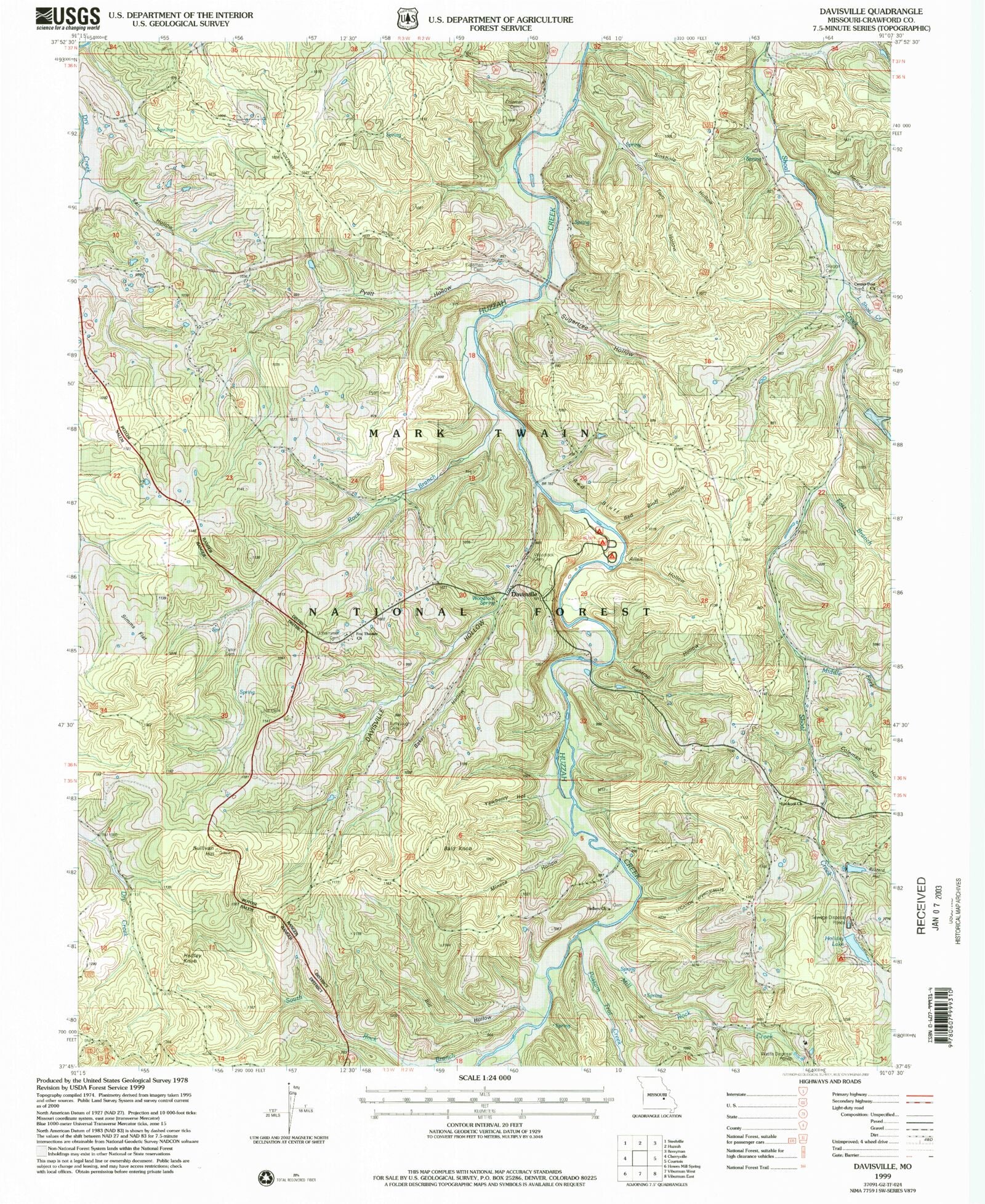 Classic USGS Davisville Missouri 7.5'x7.5' Topo Map MyTopo Map Store