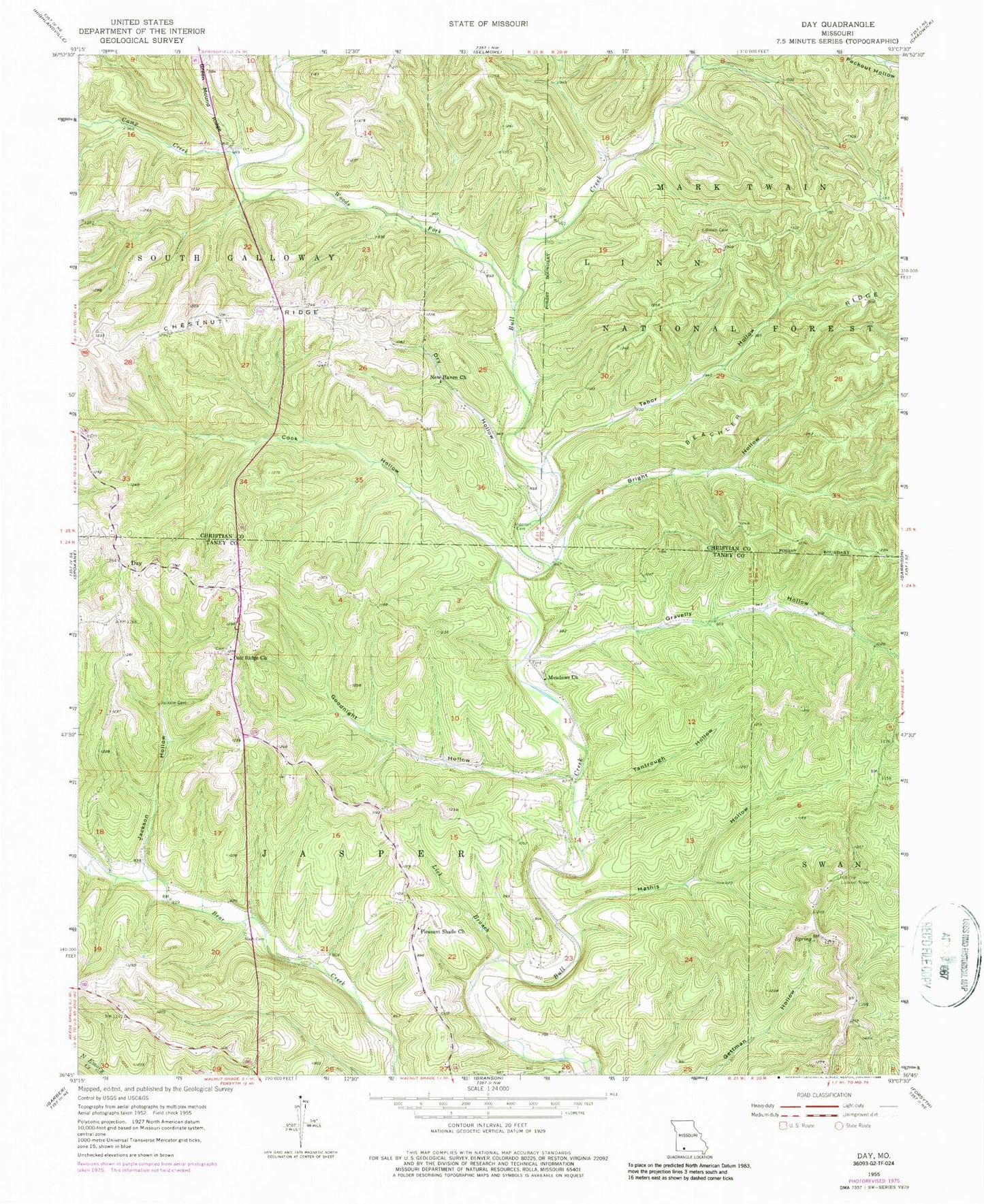 Classic USGS Day Missouri 7.5'x7.5' Topo Map Image