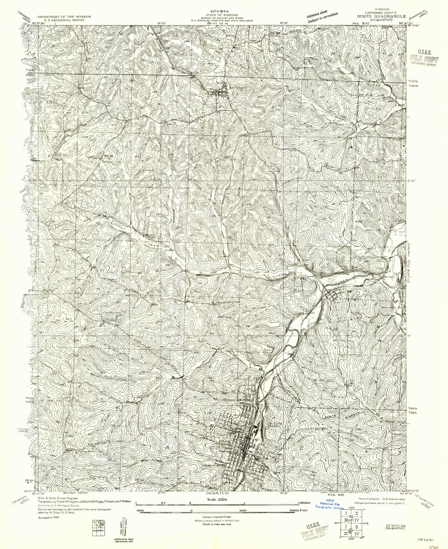 Classic USGS De Soto Missouri 7.5'x7.5' Topo Map Image