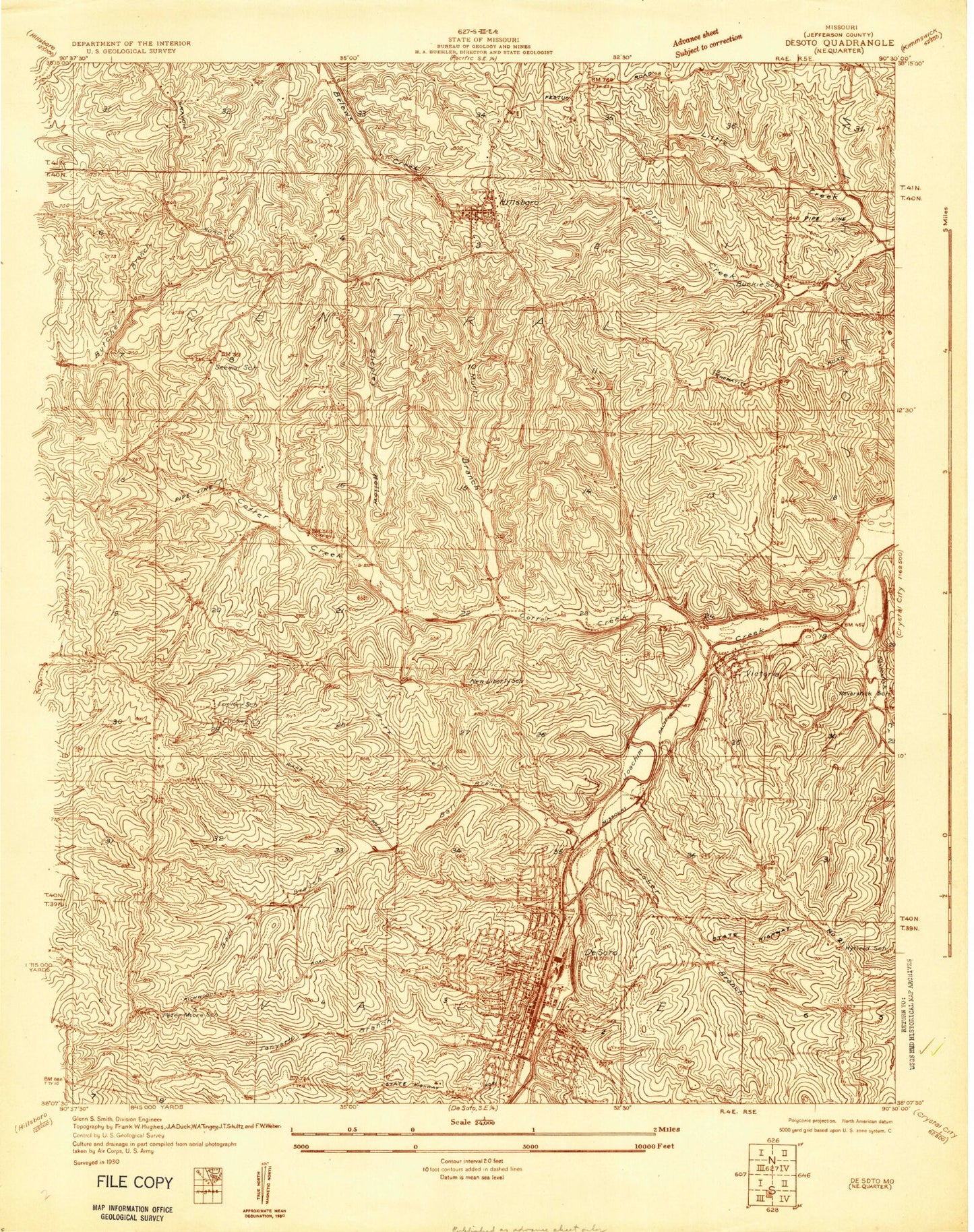 Classic USGS De Soto Missouri 7.5'x7.5' Topo Map Image