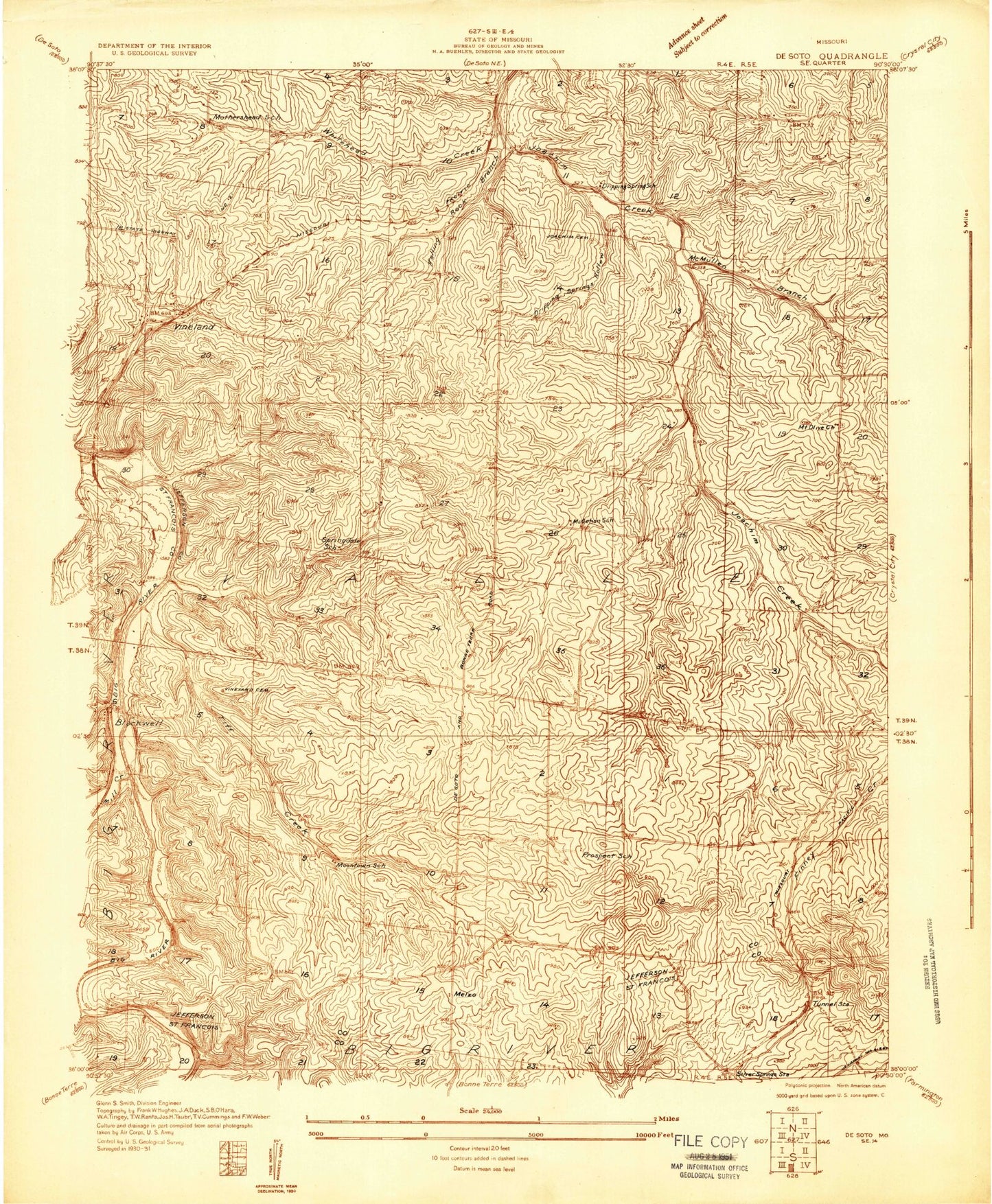 Classic USGS Vineland Missouri 7.5'x7.5' Topo Map Image