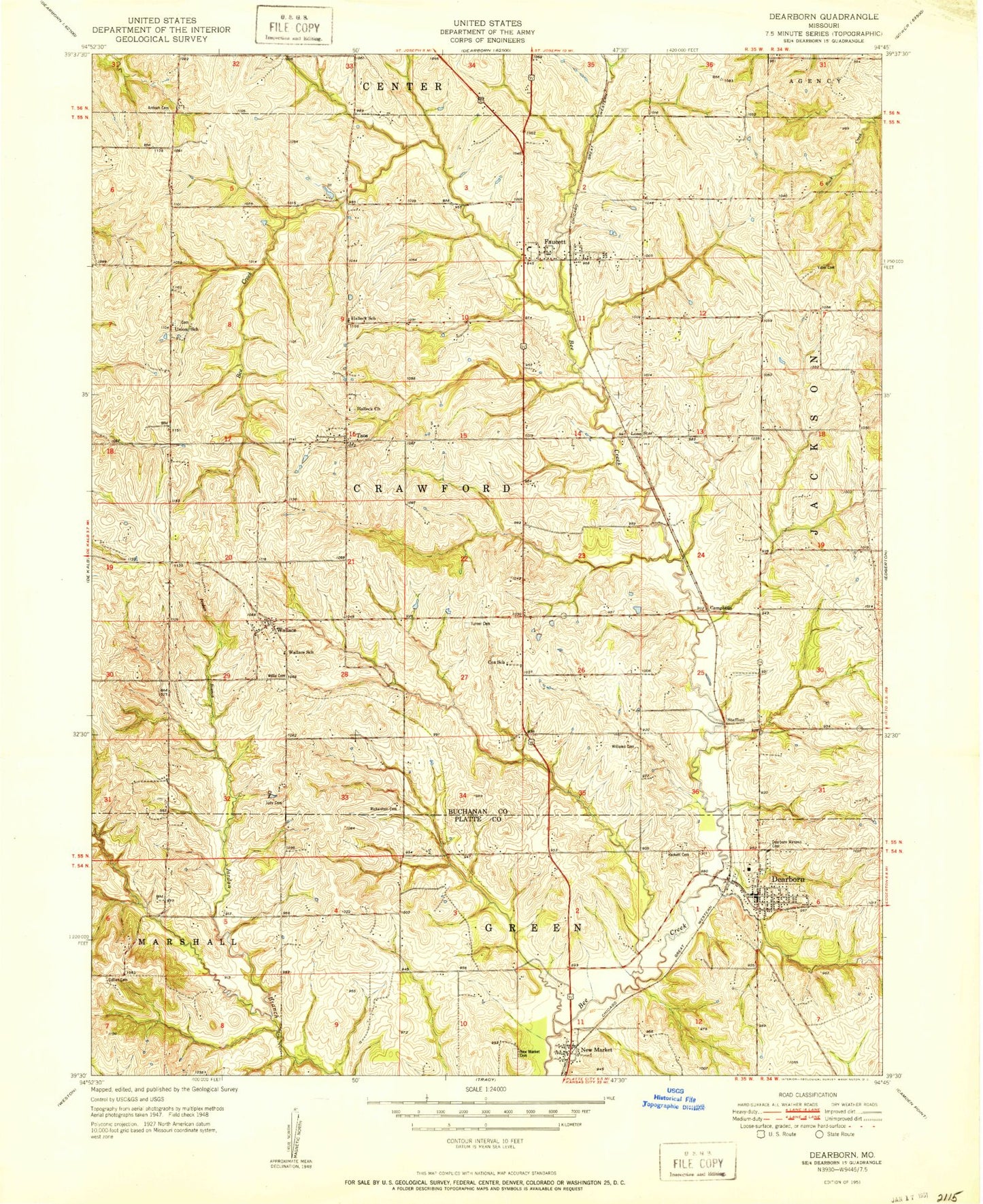 Classic USGS Dearborn Missouri 7.5'x7.5' Topo Map Image