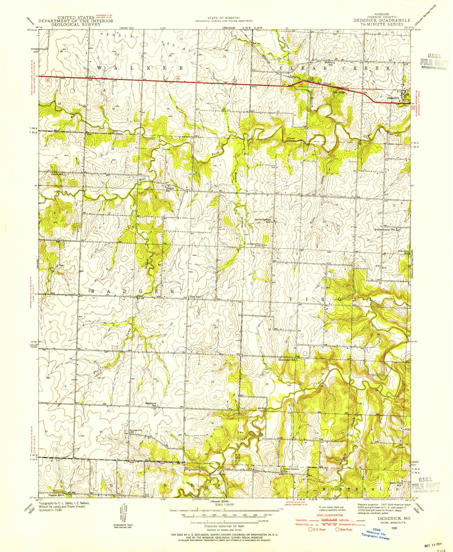 Classic USGS Dederick Missouri 7.5'x7.5' Topo Map Image