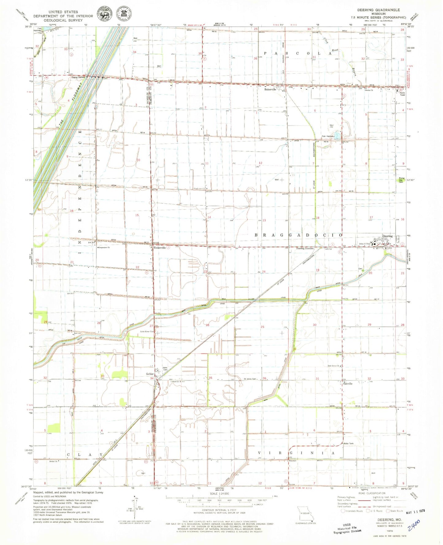 Classic USGS Deering Missouri 7.5'x7.5' Topo Map Image