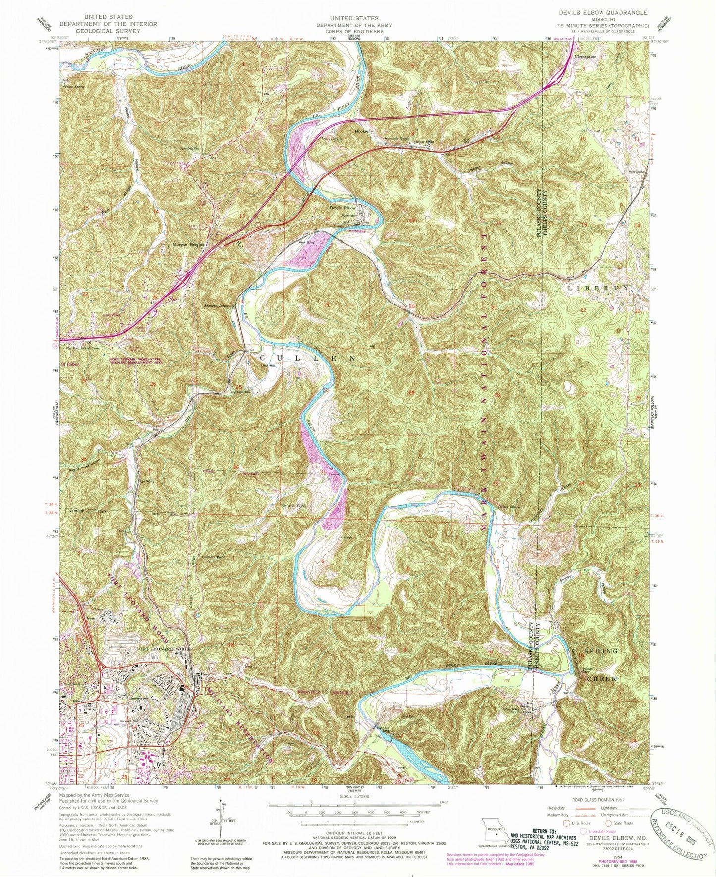 Classic USGS Devils Elbow Missouri 7.5'x7.5' Topo Map Image
