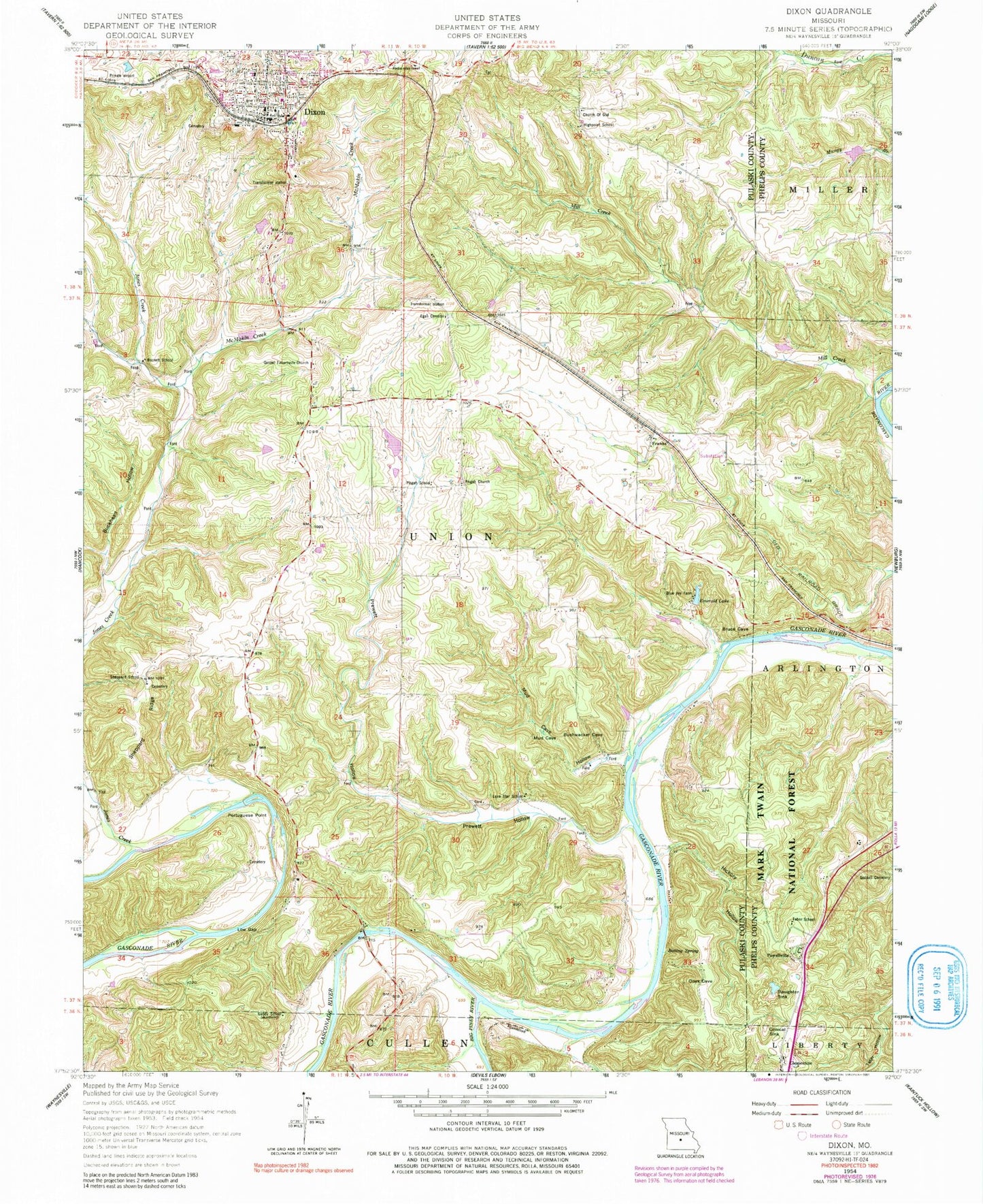 Classic USGS Dixon Missouri 7.5'x7.5' Topo Map Image