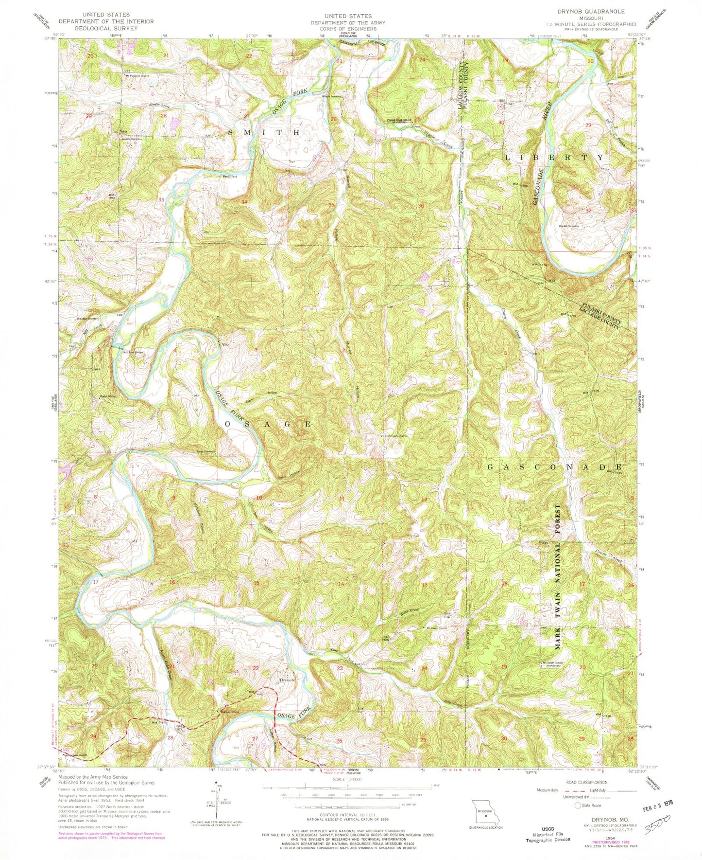 Classic USGS Drynob Missouri 7.5'x7.5' Topo Map Image