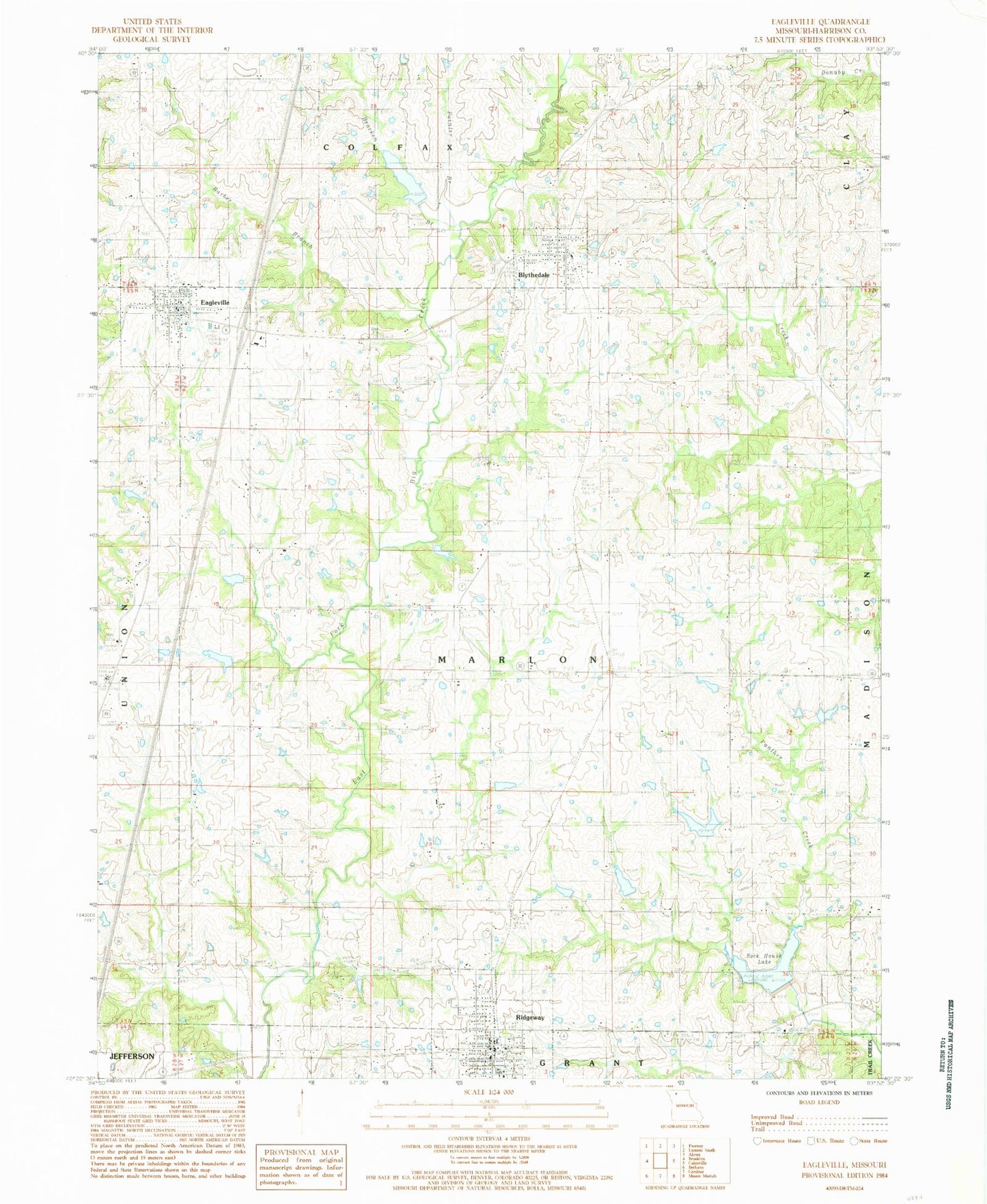 Classic USGS Eagleville Missouri 7.5'x7.5' Topo Map Image