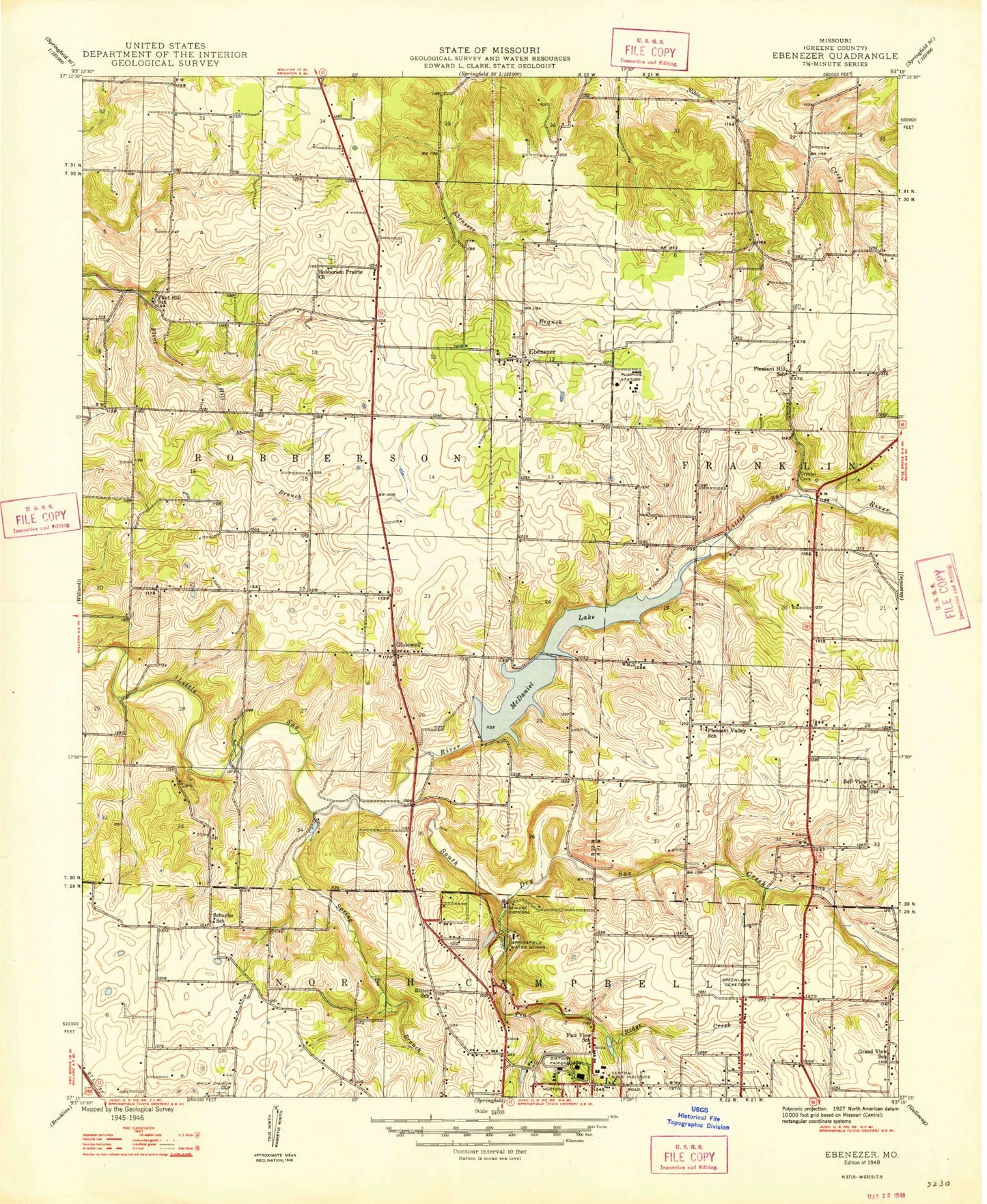 Classic USGS Ebenezer Missouri 7.5'x7.5' Topo Map Image