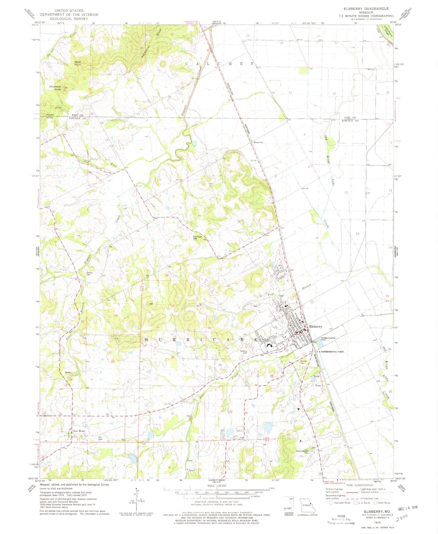 Classic USGS Elsberry Missouri 7.5'x7.5' Topo Map Image