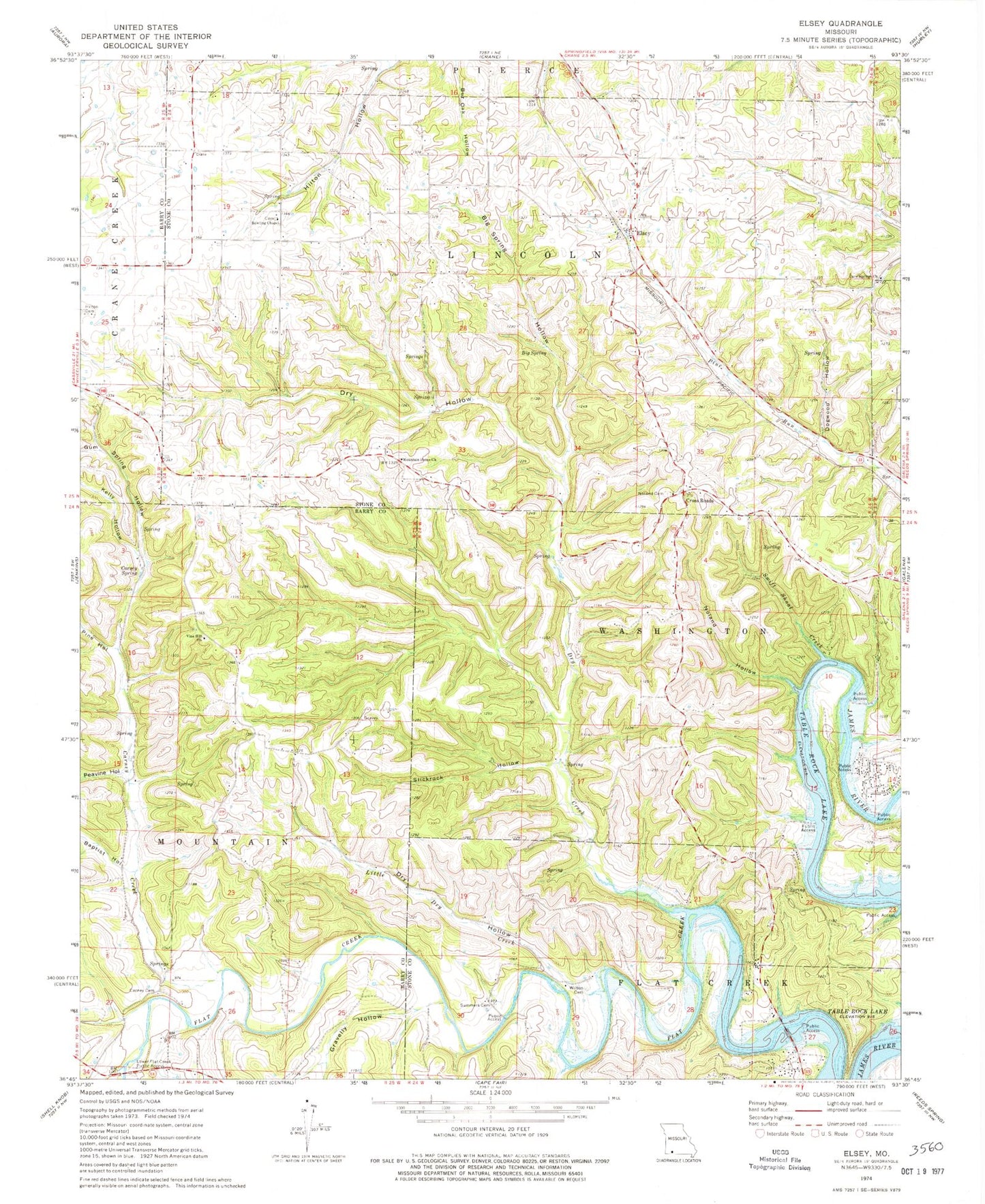 Classic USGS Elsey Missouri 7.5'x7.5' Topo Map Image
