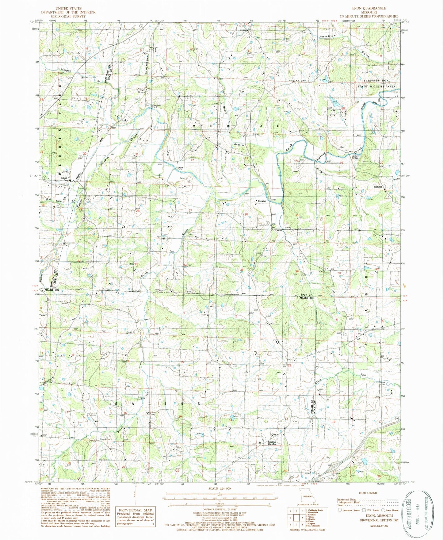 Classic USGS Enon Missouri 7.5'x7.5' Topo Map Image