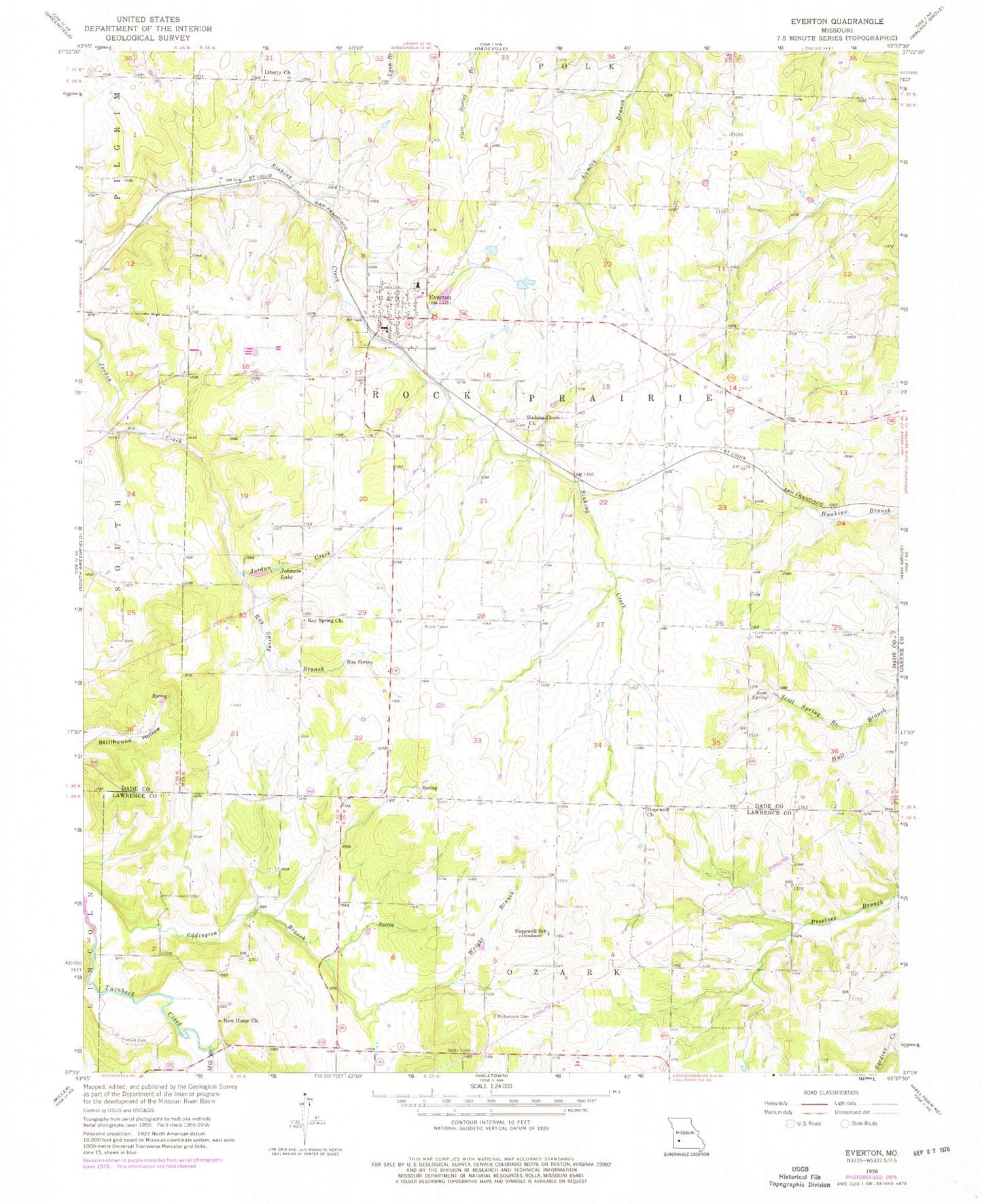 Classic USGS Everton Missouri 7.5'x7.5' Topo Map Image
