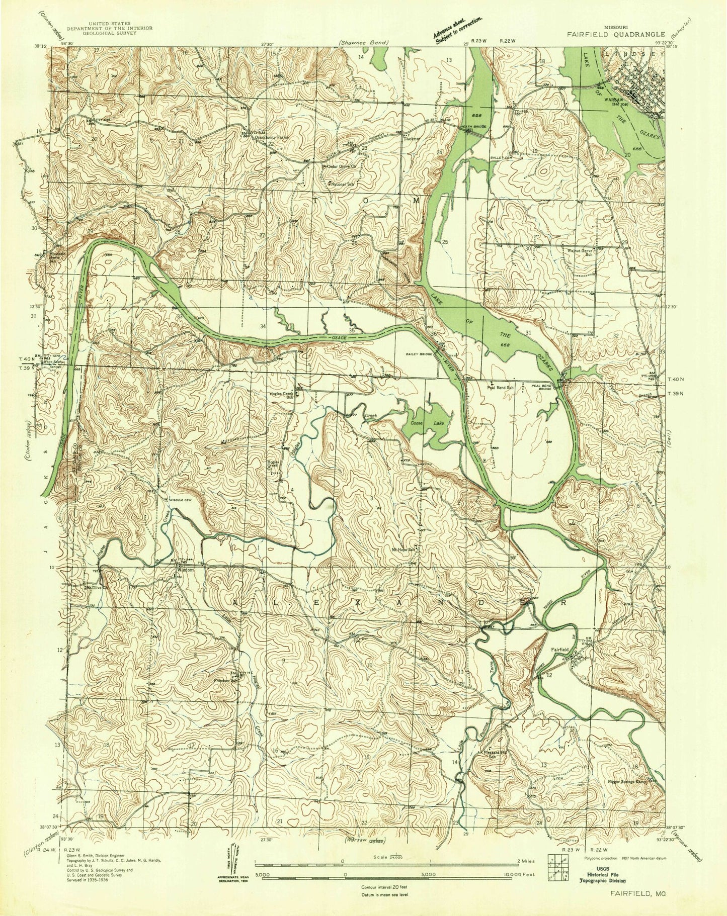 Classic USGS Fairfax Missouri 7.5'x7.5' Topo Map Image