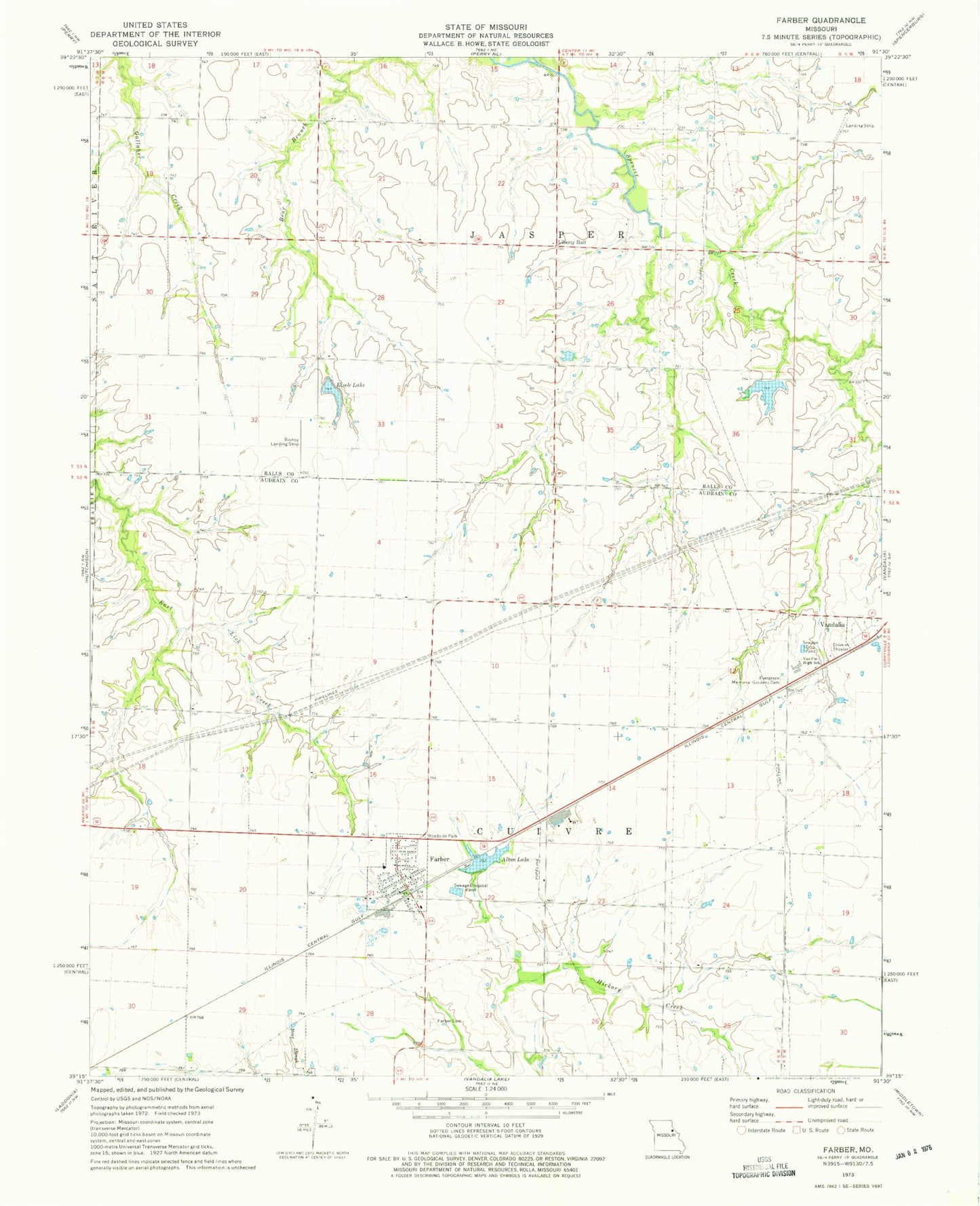 Classic USGS Farber Missouri 7.5'x7.5' Topo Map Image