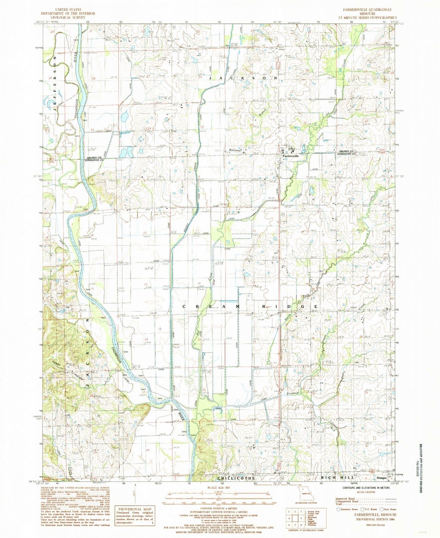 Classic USGS Farmersville Missouri 7.5'x7.5' Topo Map Image