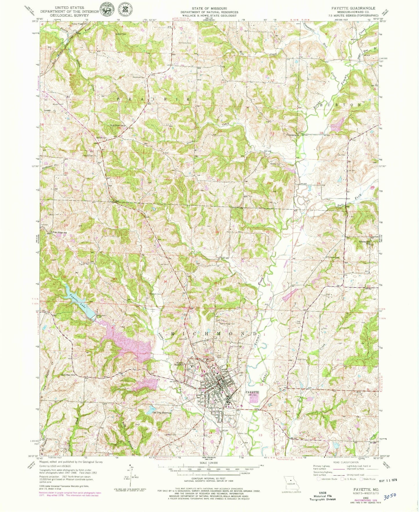 Classic USGS Fayette Missouri 7.5'x7.5' Topo Map Image