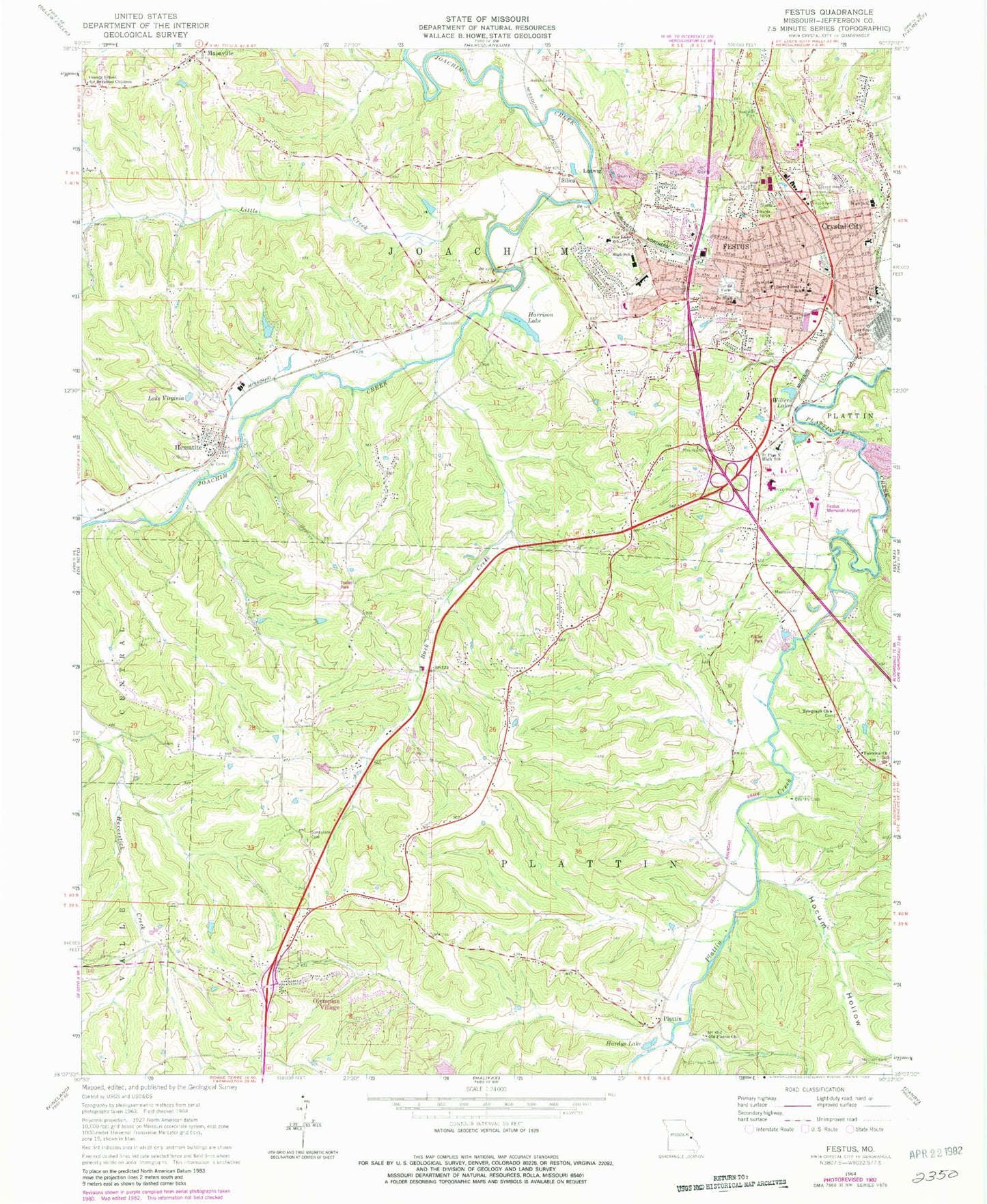 Classic USGS Festus Missouri 7.5'x7.5' Topo Map Image