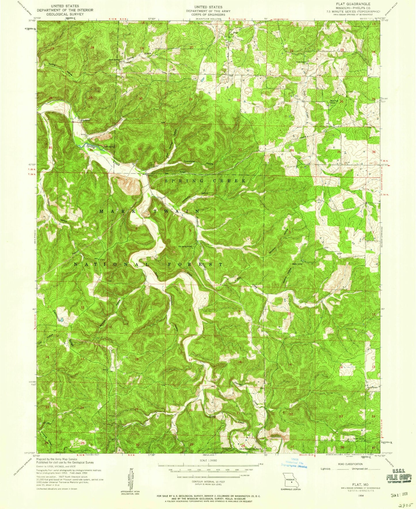 Classic USGS Flat Missouri 7.5'x7.5' Topo Map Image