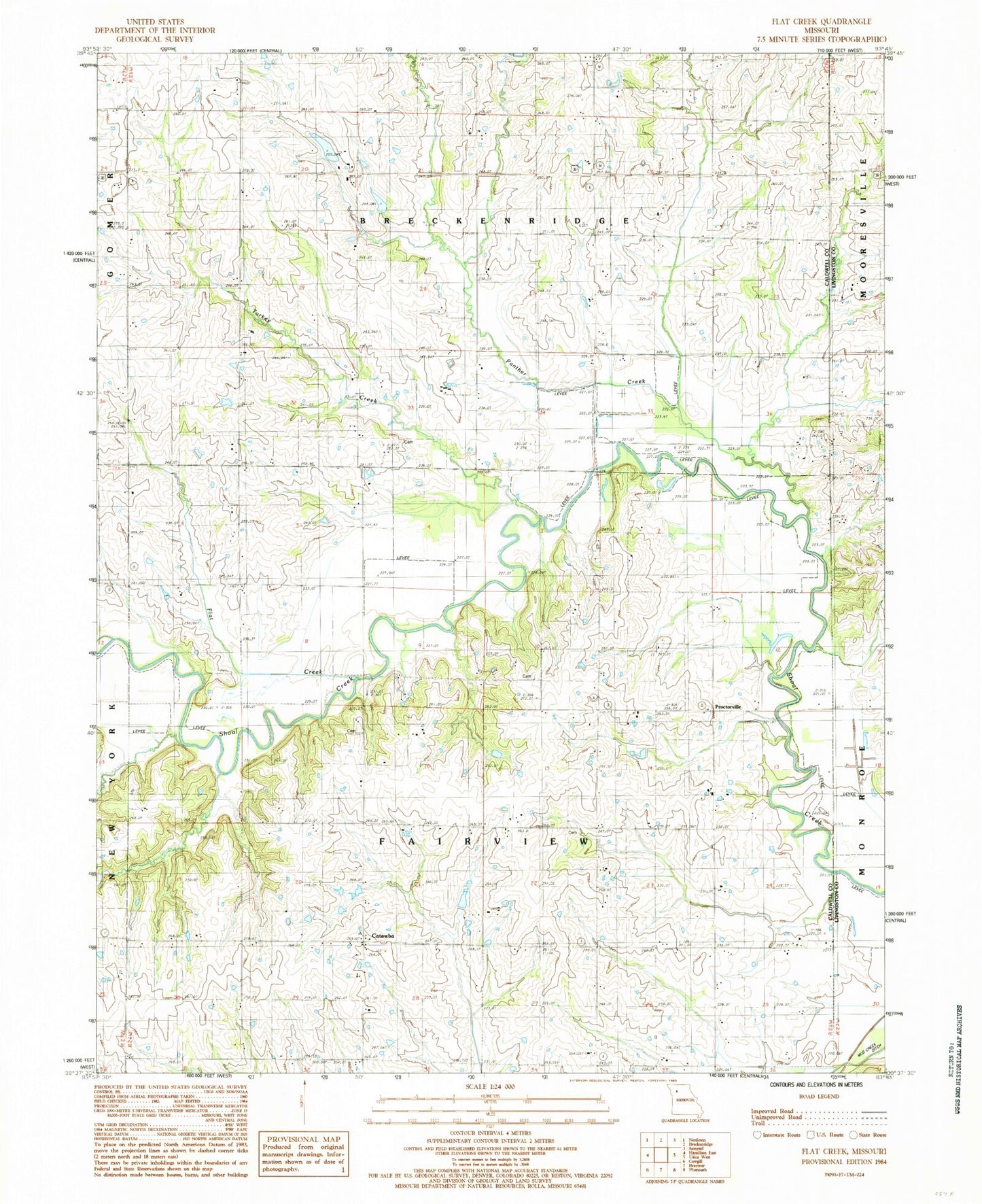 Classic USGS Flat Creek Missouri 7.5'x7.5' Topo Map Image