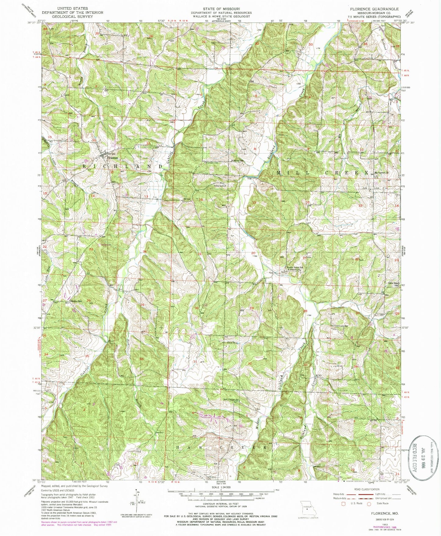 Classic USGS Florence Missouri 7.5'x7.5' Topo Map Image