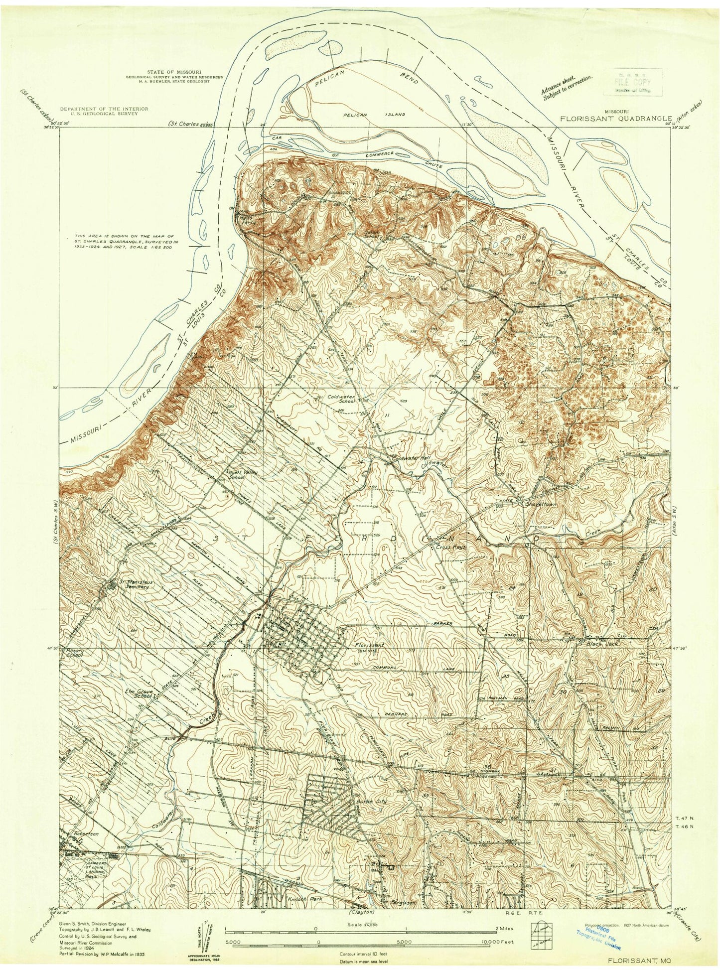 Classic USGS Florissant Missouri 7.5'x7.5' Topo Map Image